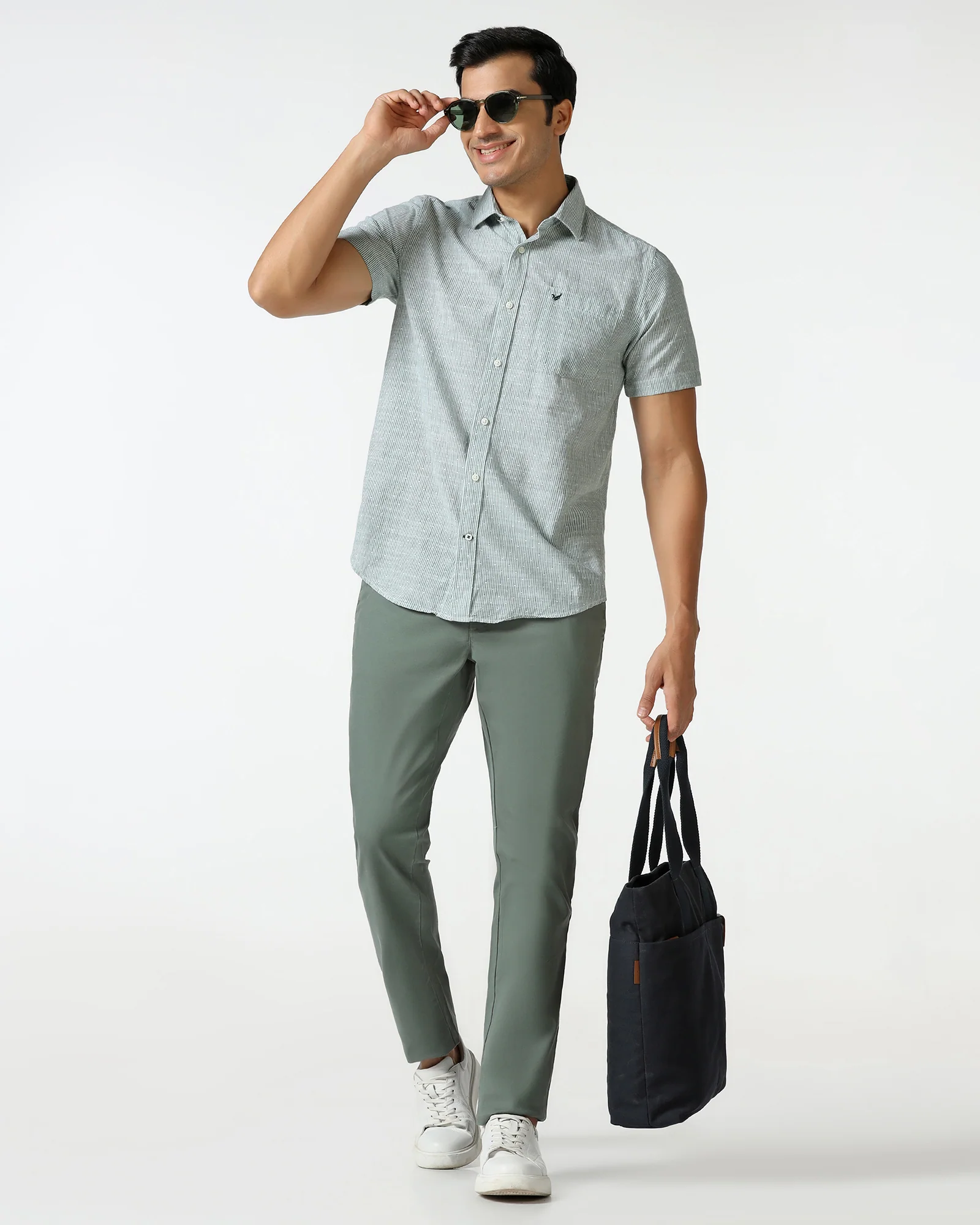 Casual Half Sleeve Green Stripe Shirt - Marven - Image 7
