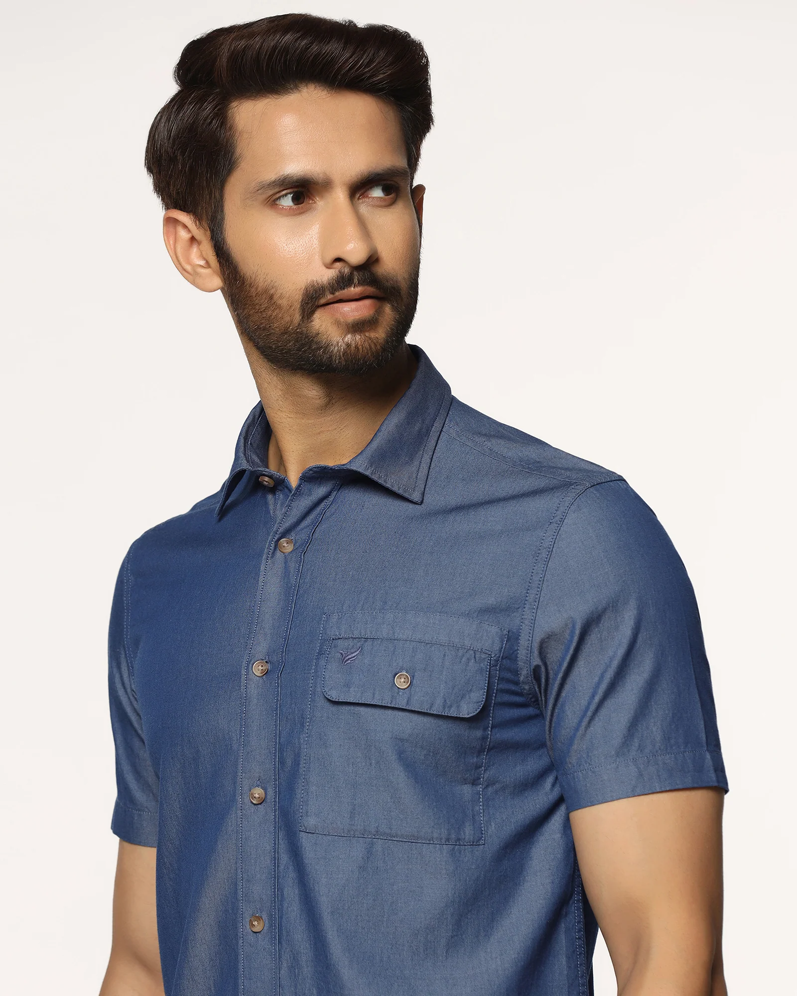 Casual Half Sleeve Indigo Solid Shirt - Mylo - Image 4