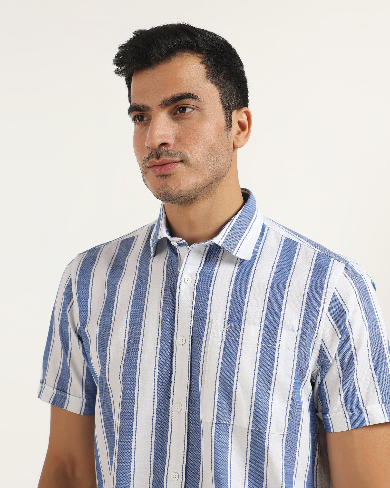 Casual Half Sleeve Navy Stripe Shirt - Delmor - Image 4