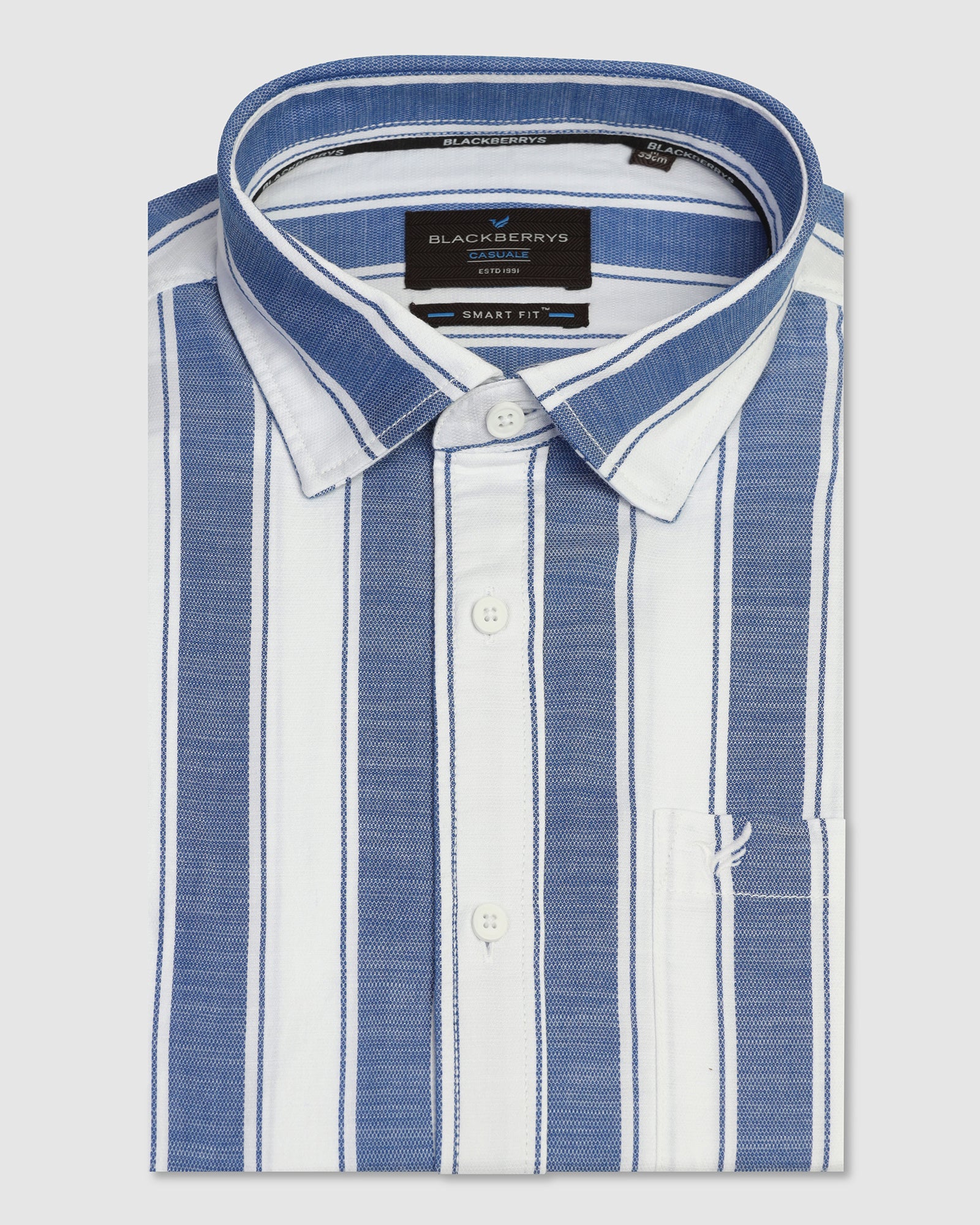 Casual Half Sleeve Navy Stripe Shirt - Delmor - Image 5