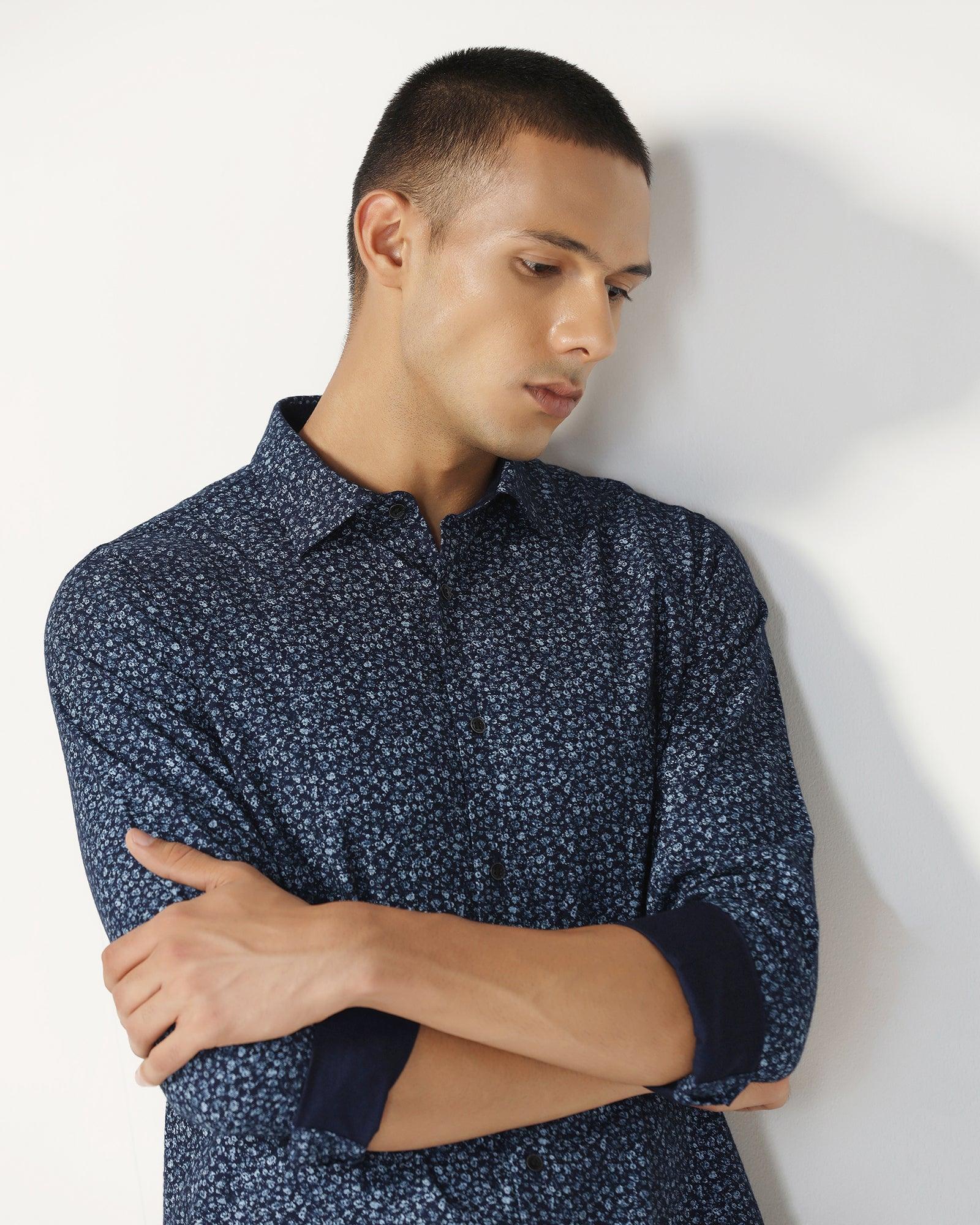 Casual Indigo Blue Printed Shirt - Ethna - Image 4