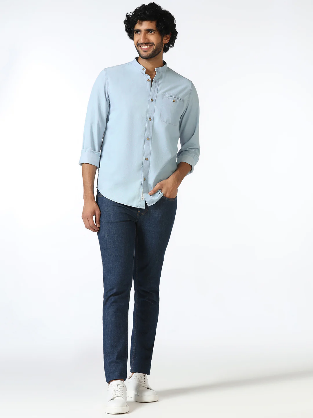 Indigo Mandarin Collar Solid Shirt - Zion - Image 7