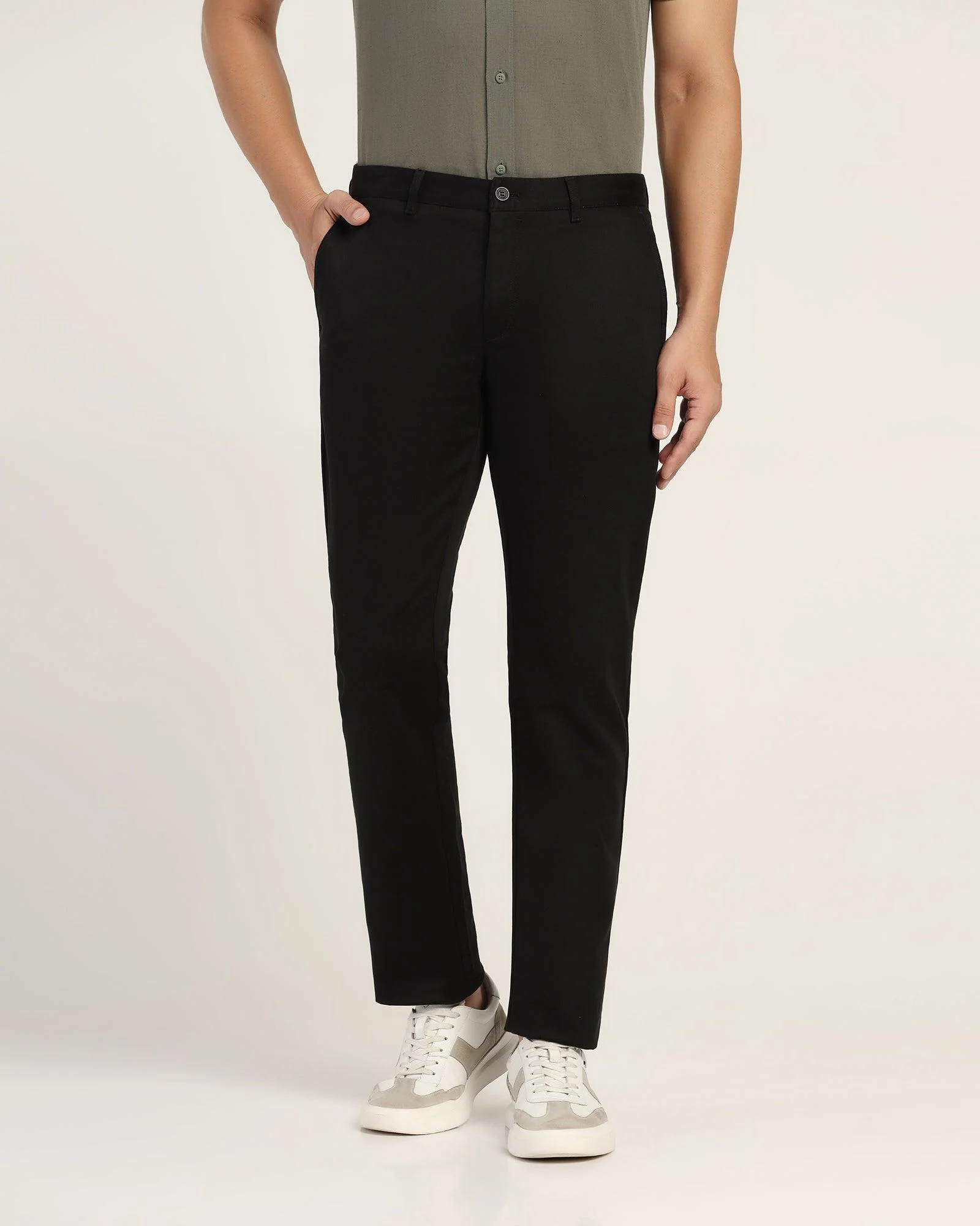 Slim Comfort B-95 Casual Black Solid Khakis - Clate - Image 3