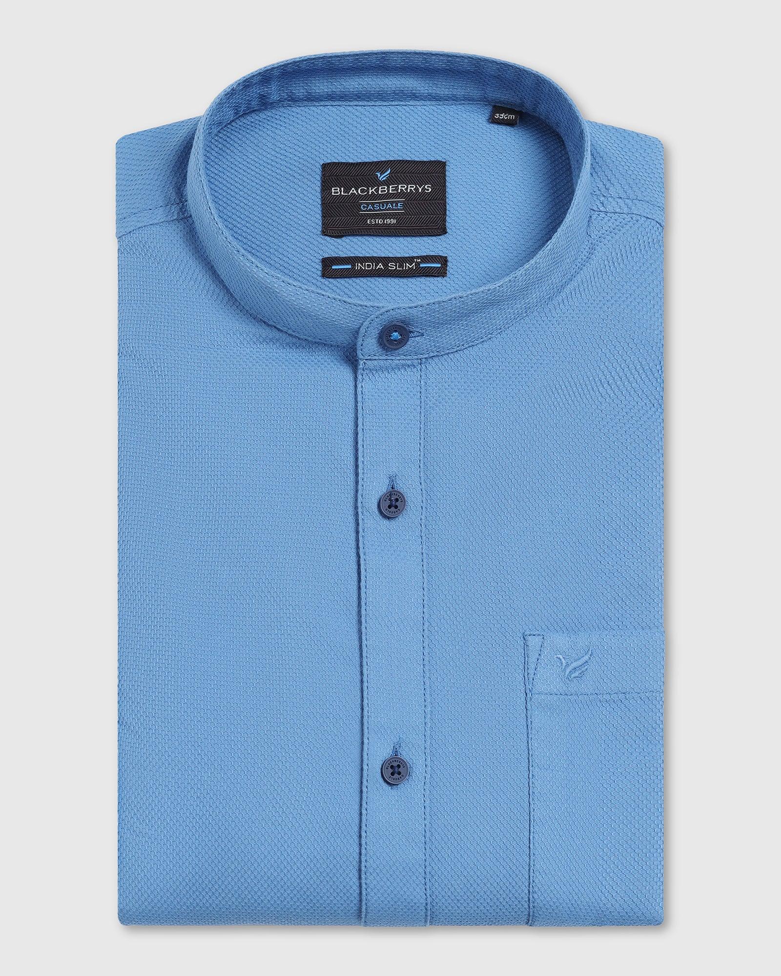 Casual Mid Blue Textured Shirt - Volt - Image 5