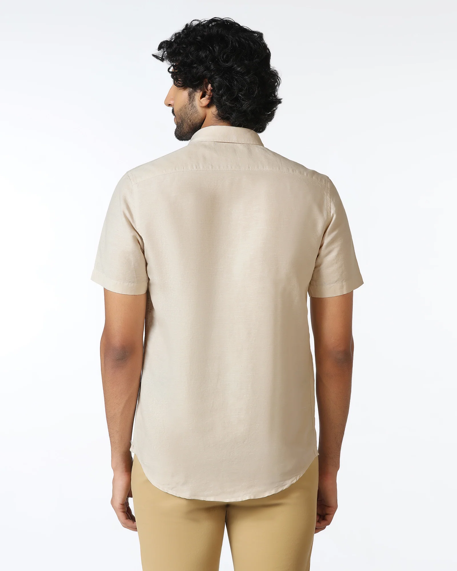 Natural Linen Solid Shirt - Salmon - Image 2