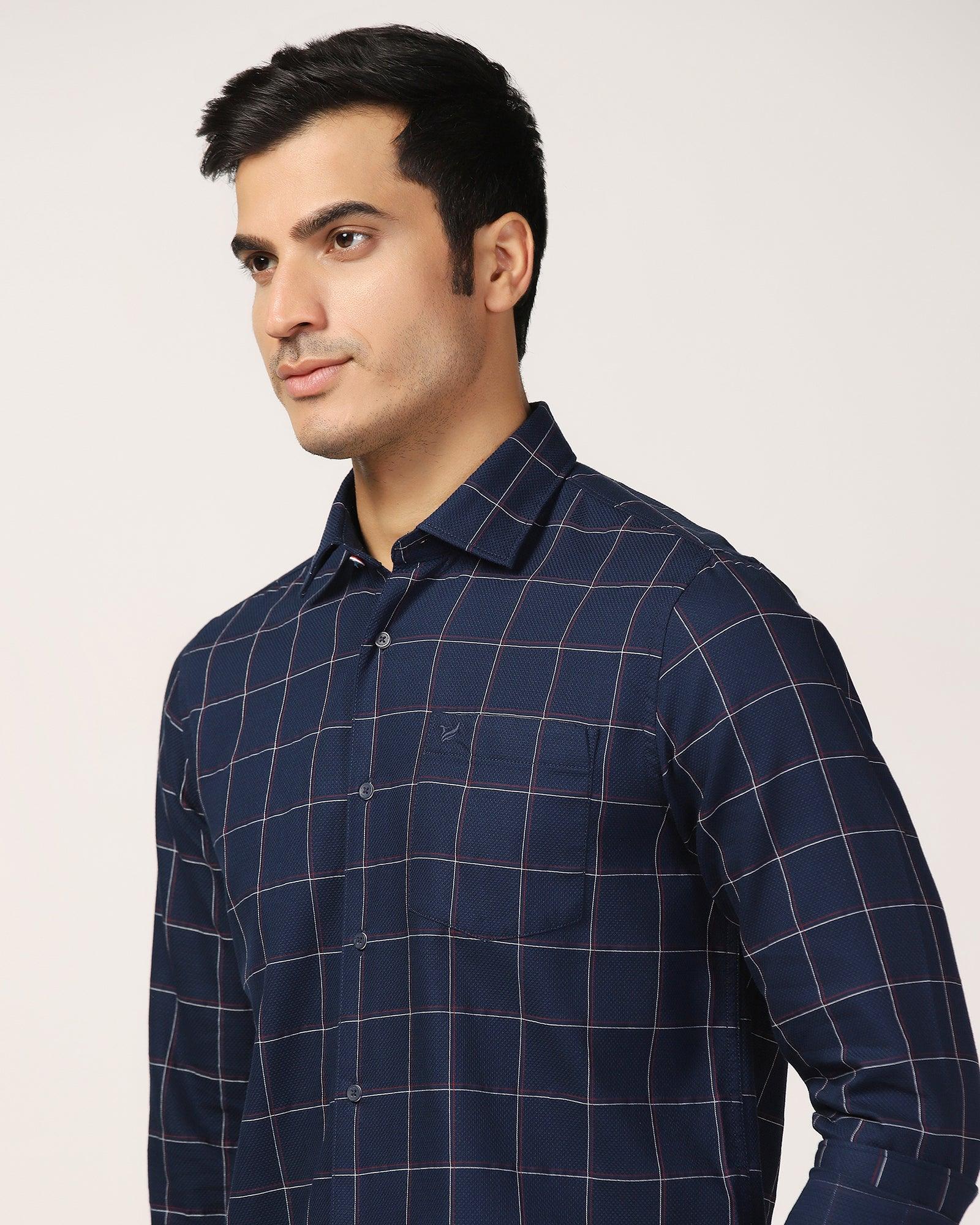 Casual Navy Check Shirt - Wilson - Image 4