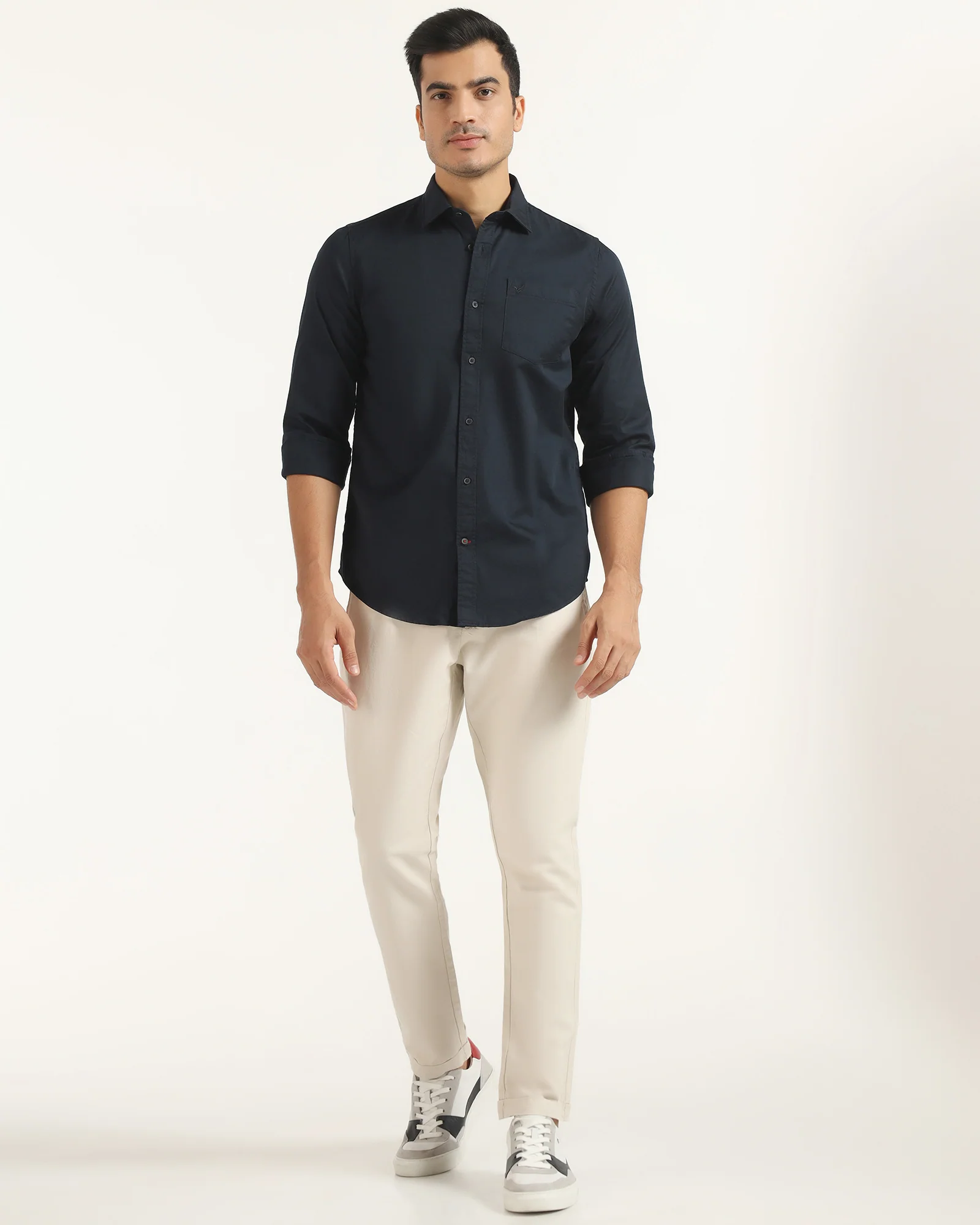 Casual Navy Solid Shirt - Juro - Image 3