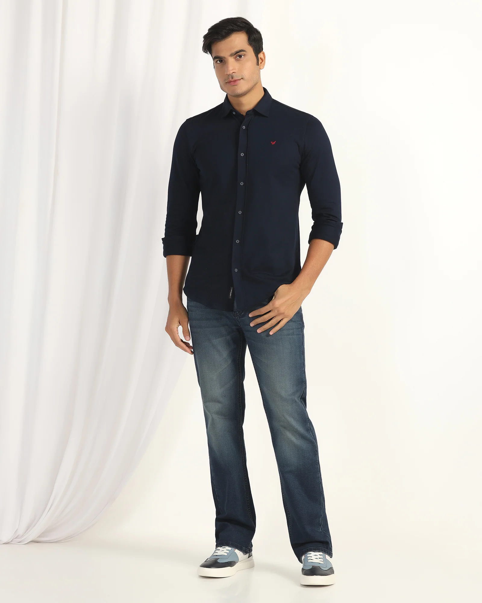 Casual Navy Solid Shirt - Pelantos - Image 3