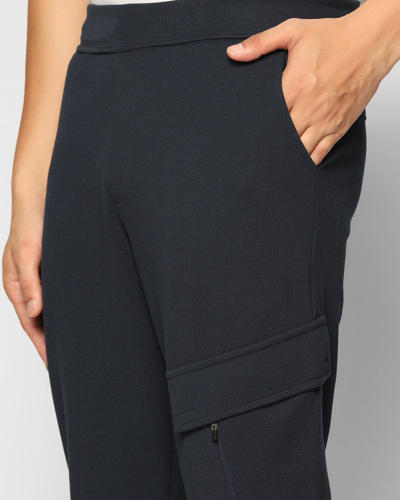 Casual Navy Textured Jogger - Tapered - Image 4