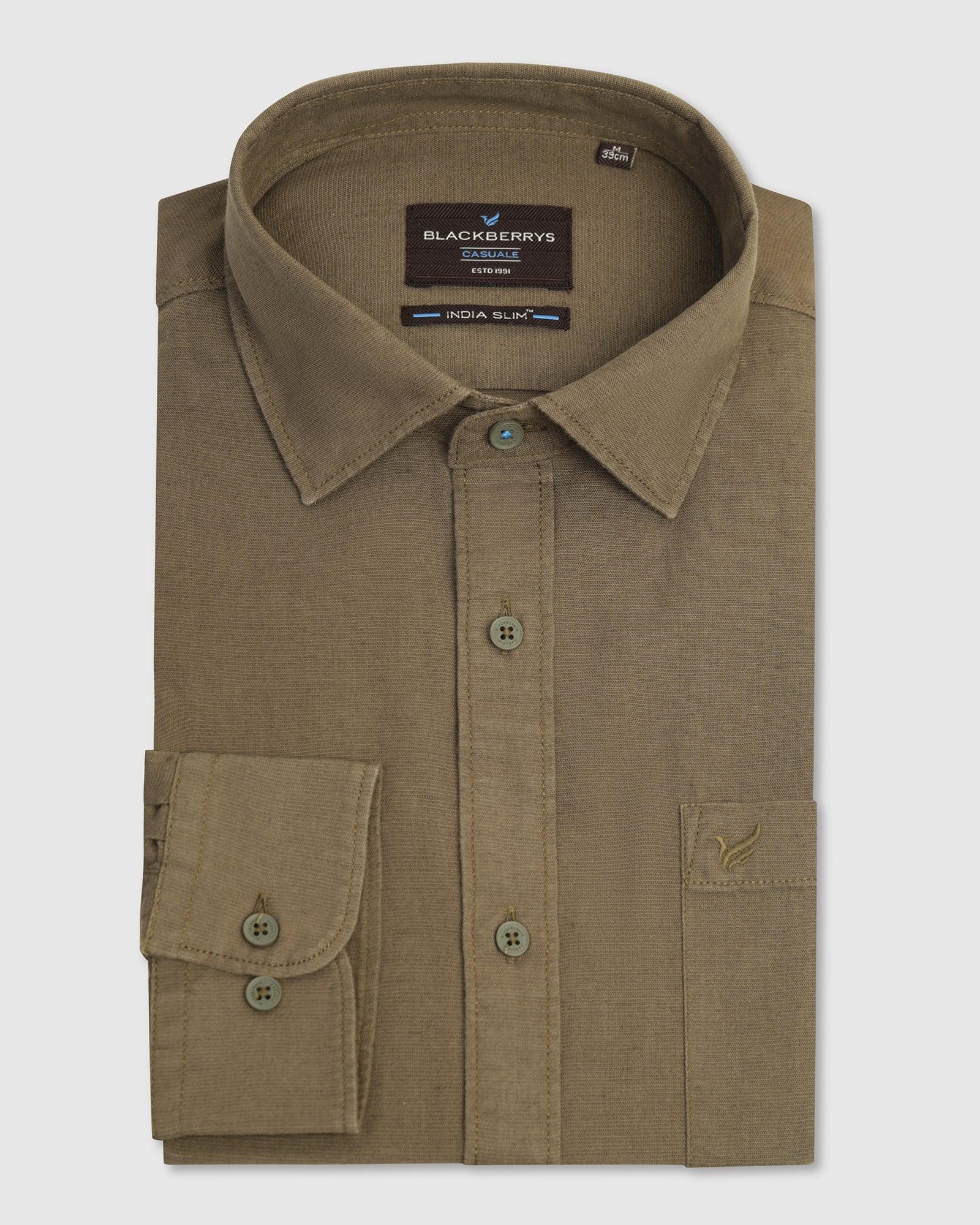 Casual Olive Solid Shirt - Lang - Image 5
