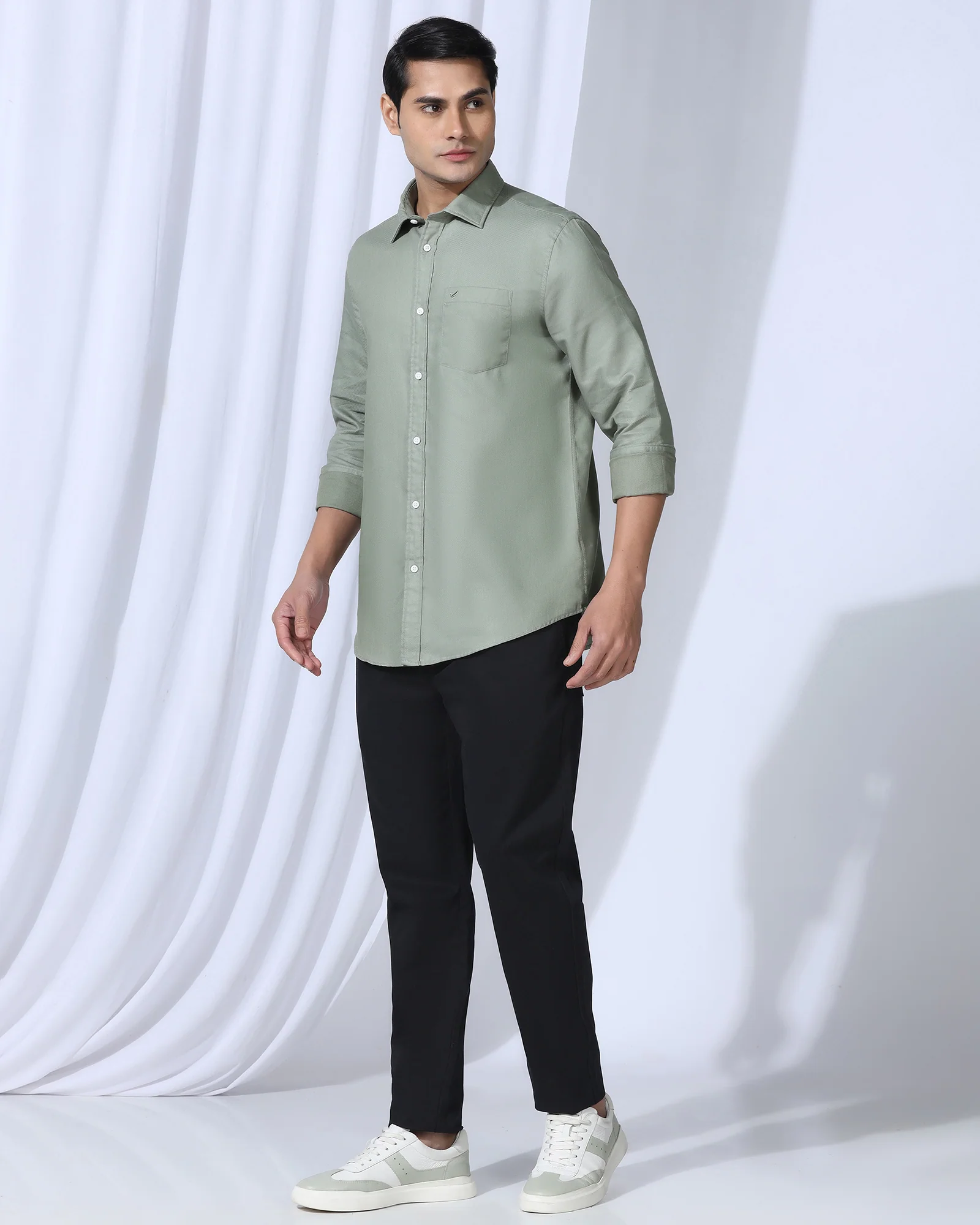 Casual Olive Textured Shirt - Caty - Image 3