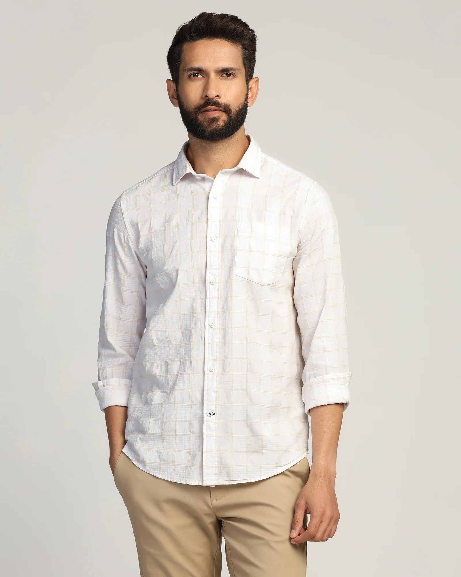 Casual White Check Shirt - Josen - Image 9