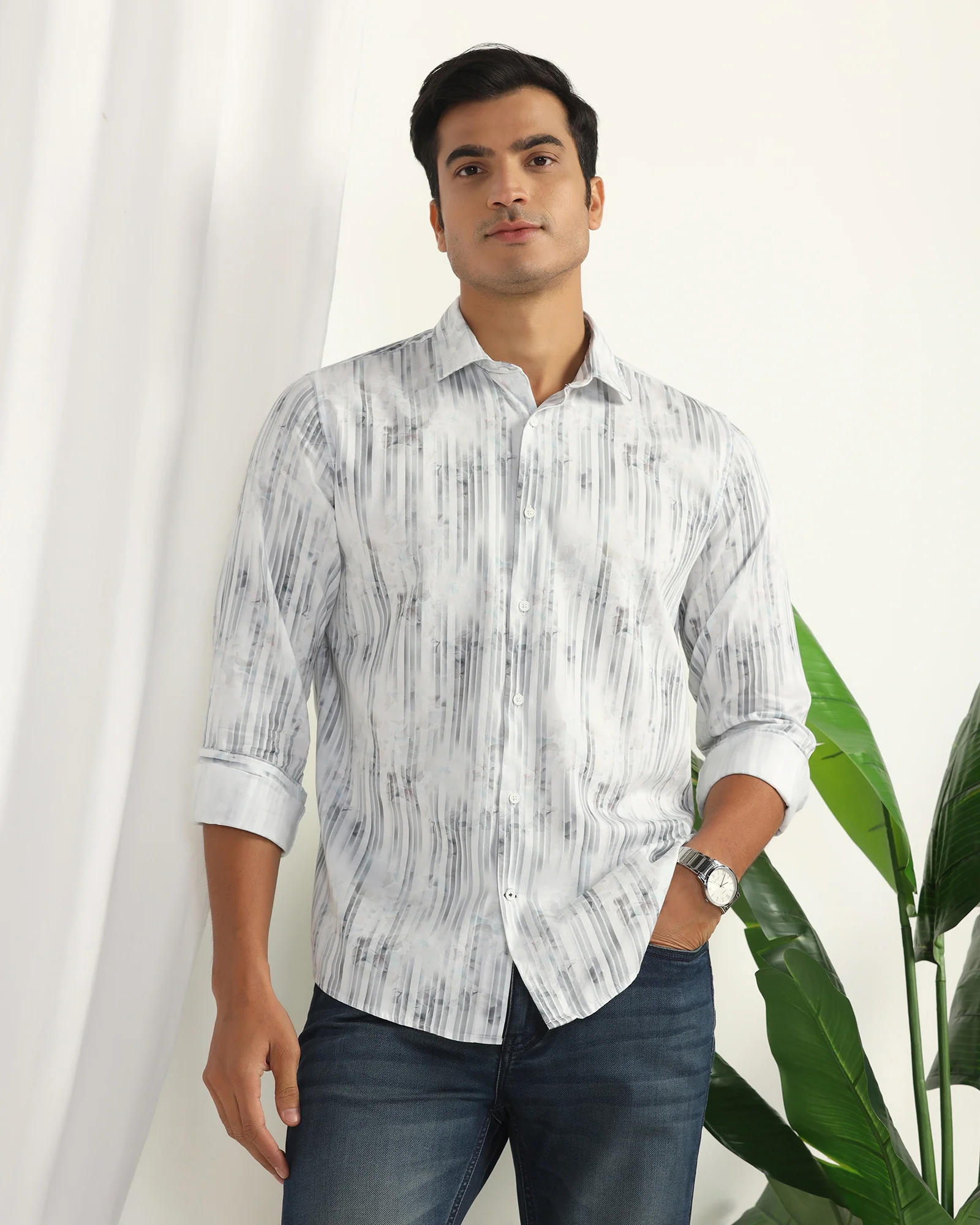 Casual White Printed Shirt - Pacom - Image 2