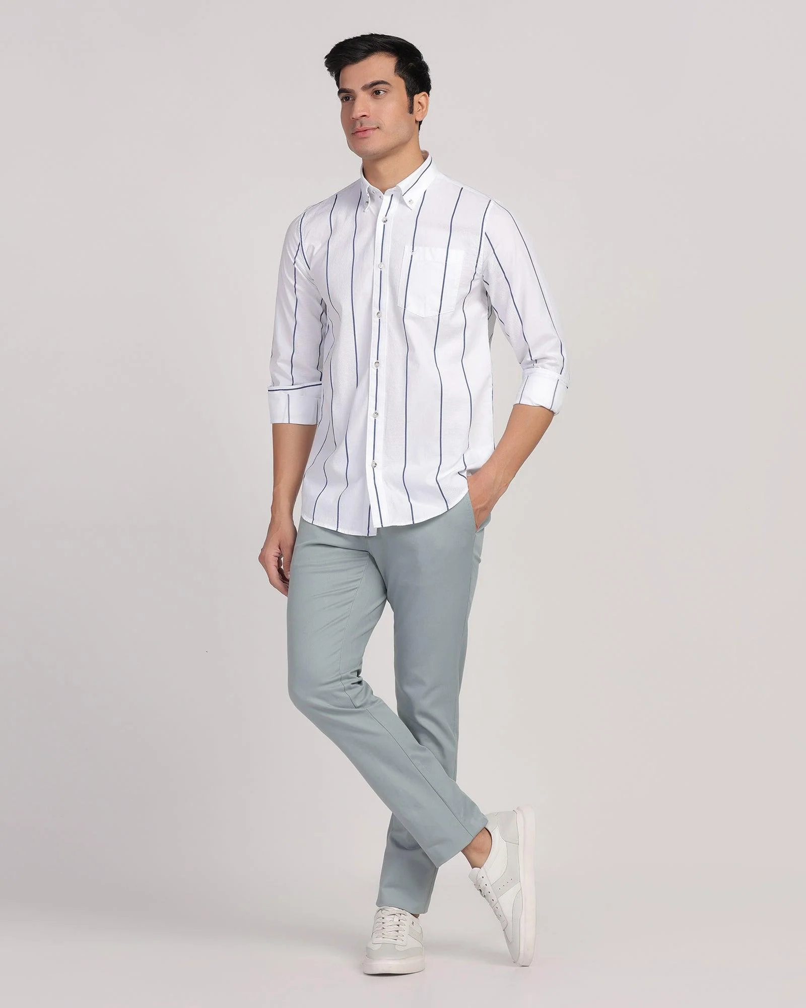 Casual White Stripe Shirt - Dustin - Image 3