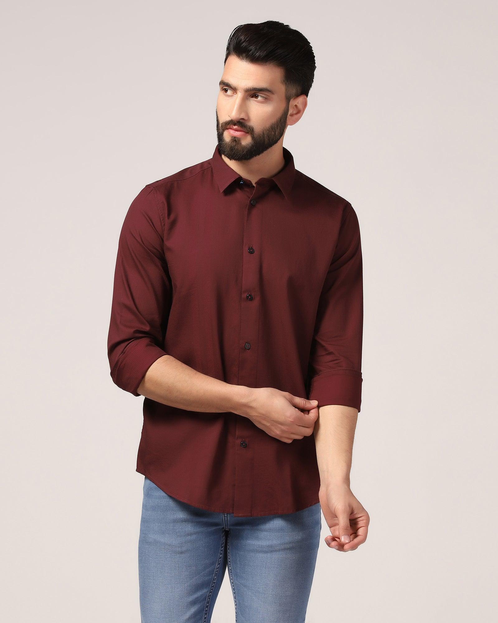 Casual Wine Textured Shirt - Port - Image 7