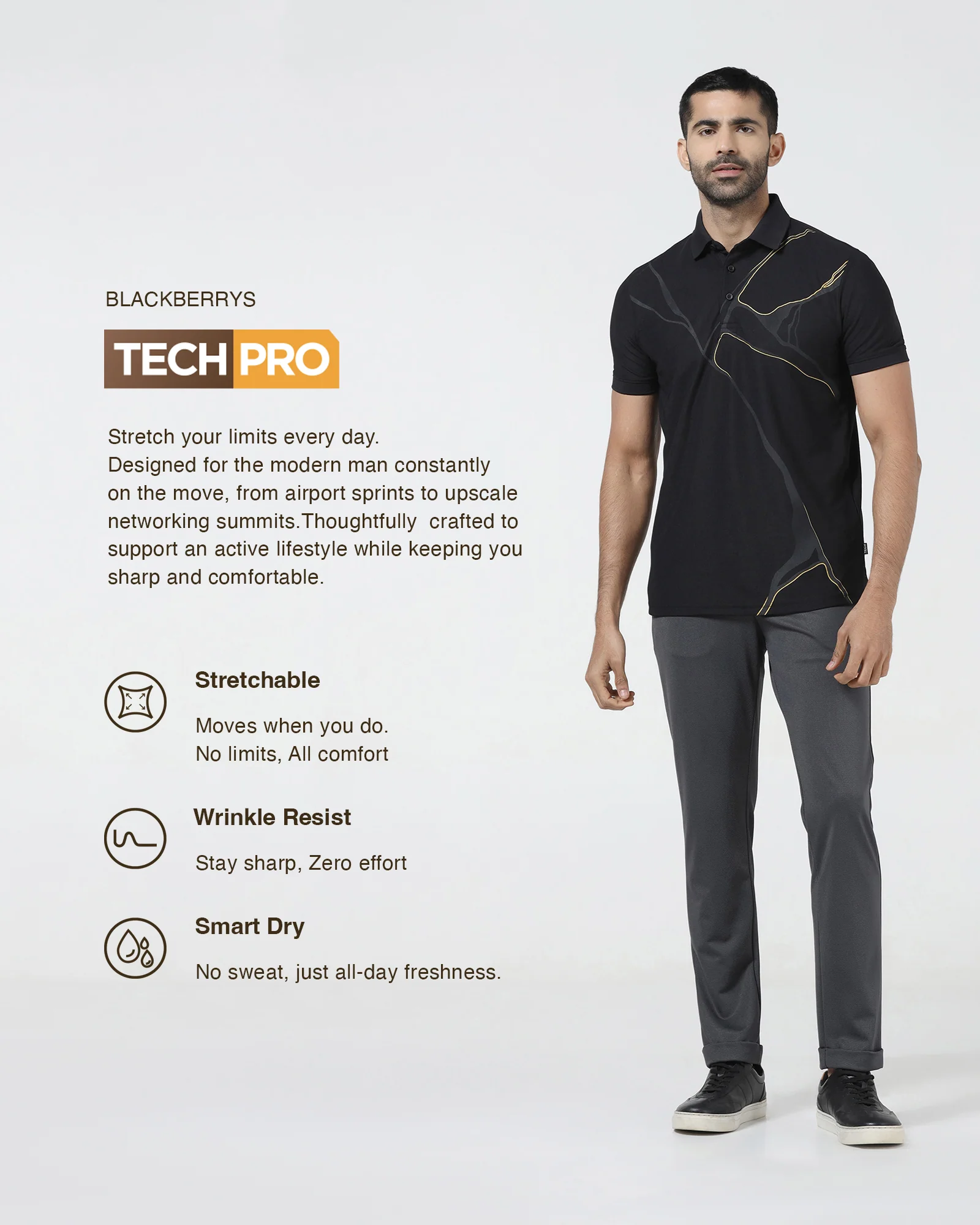 Charcoal TechPro Textured Trouser - Meteor - Image 3