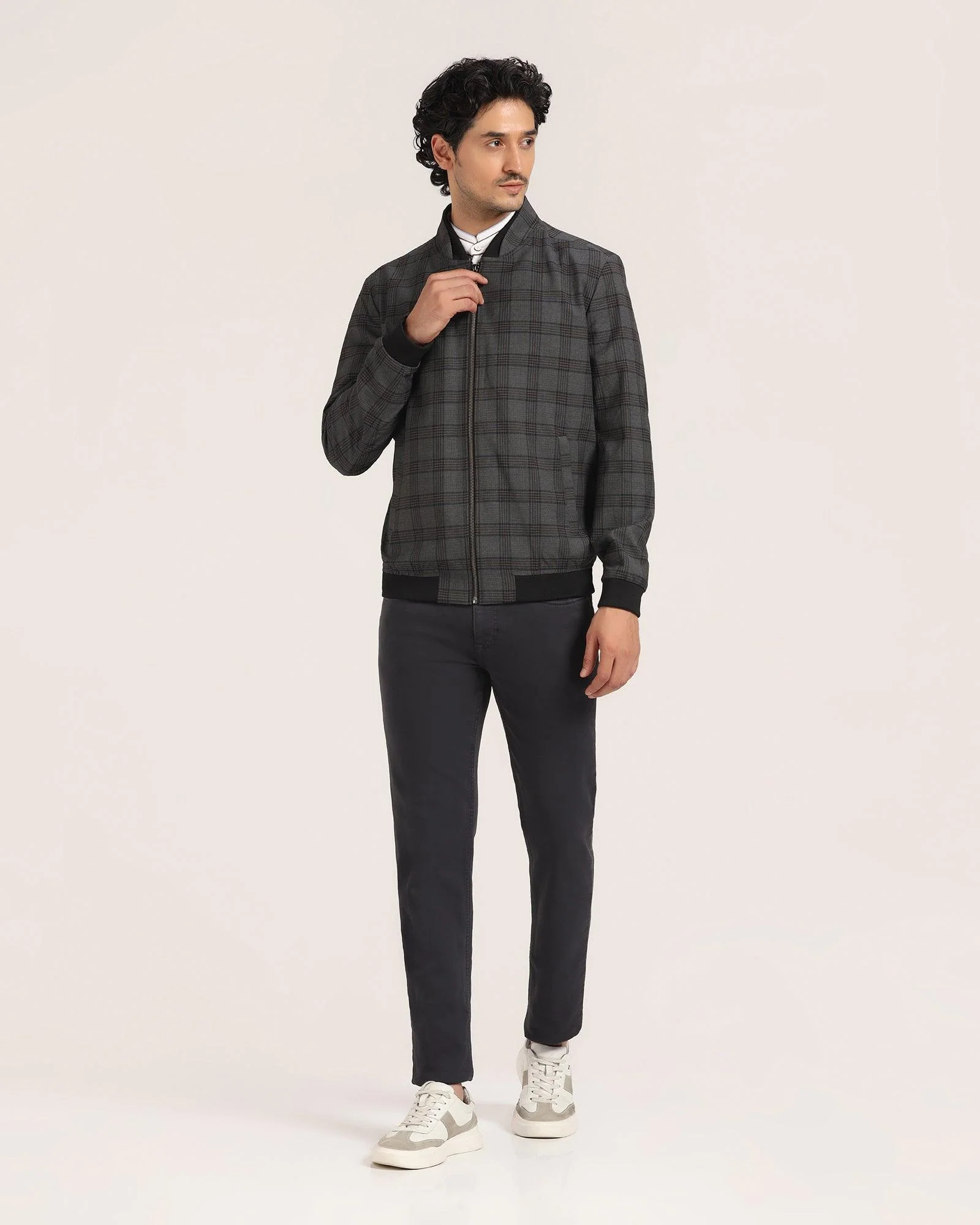 Bomber Charcoal Check Zipper Jacket - Nadra - Image 3