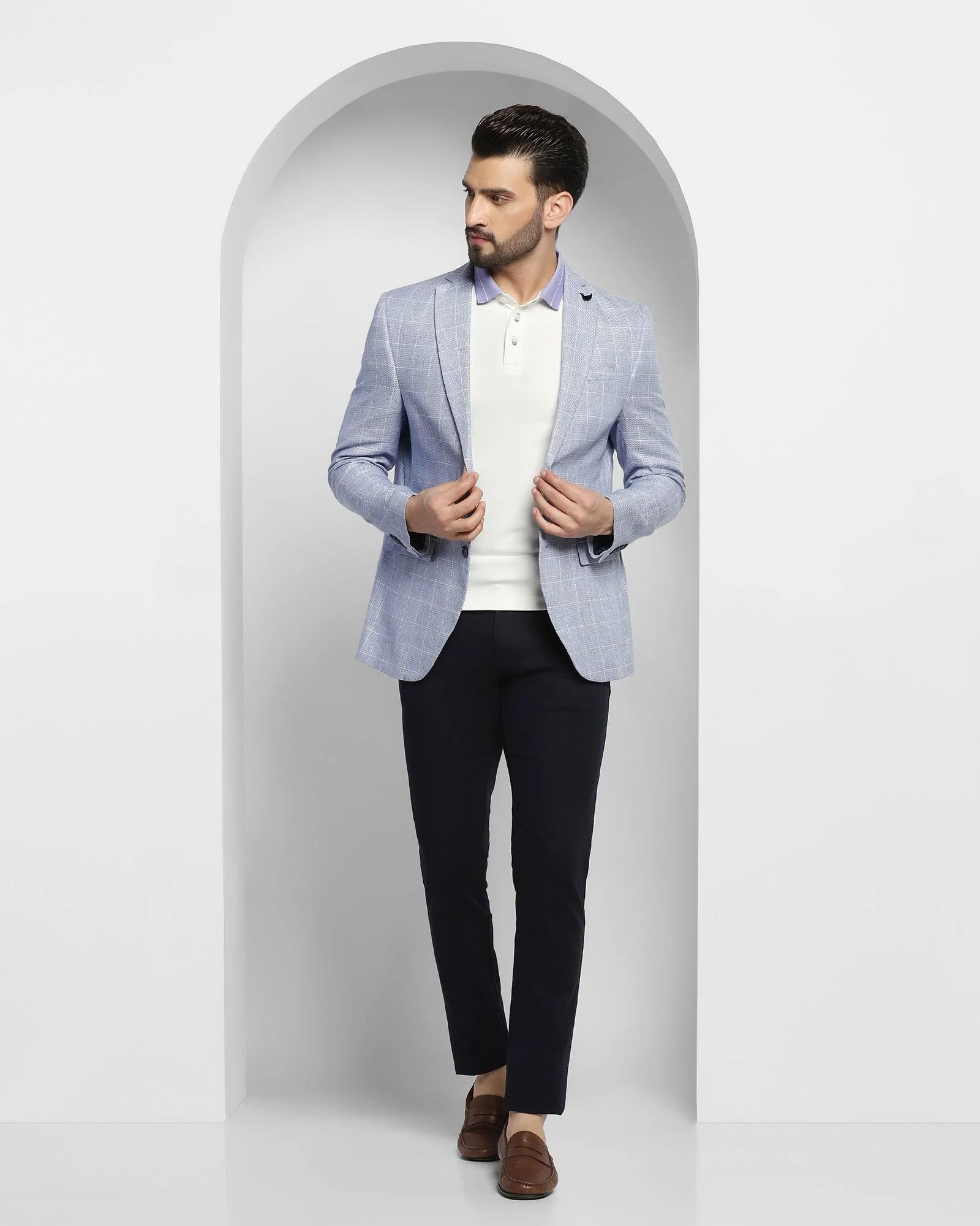 Linen Casual Blue Check Blazer - Scout - Image 6