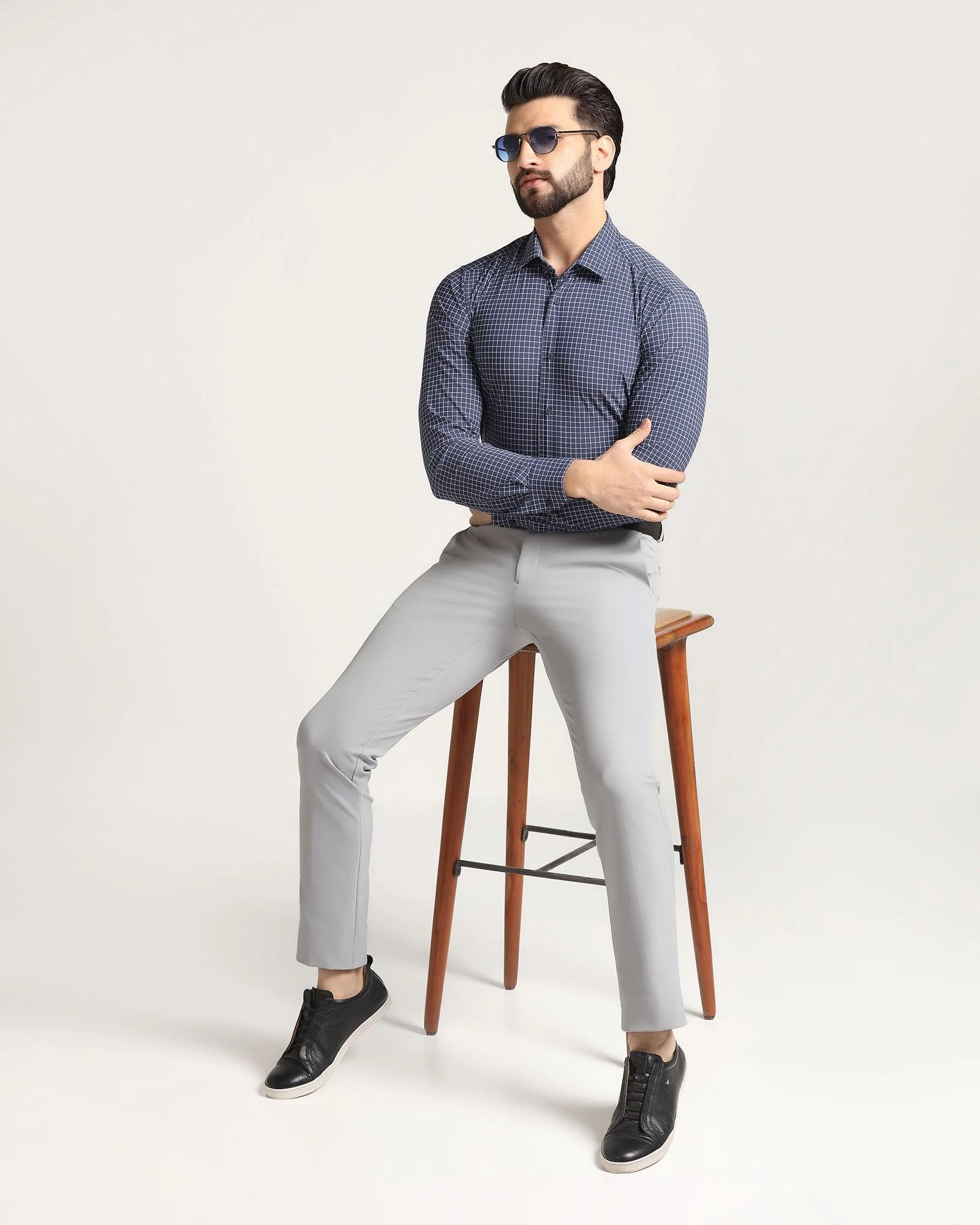 TechPro Formal Navy Check Shirt - Sinq - Image 6
