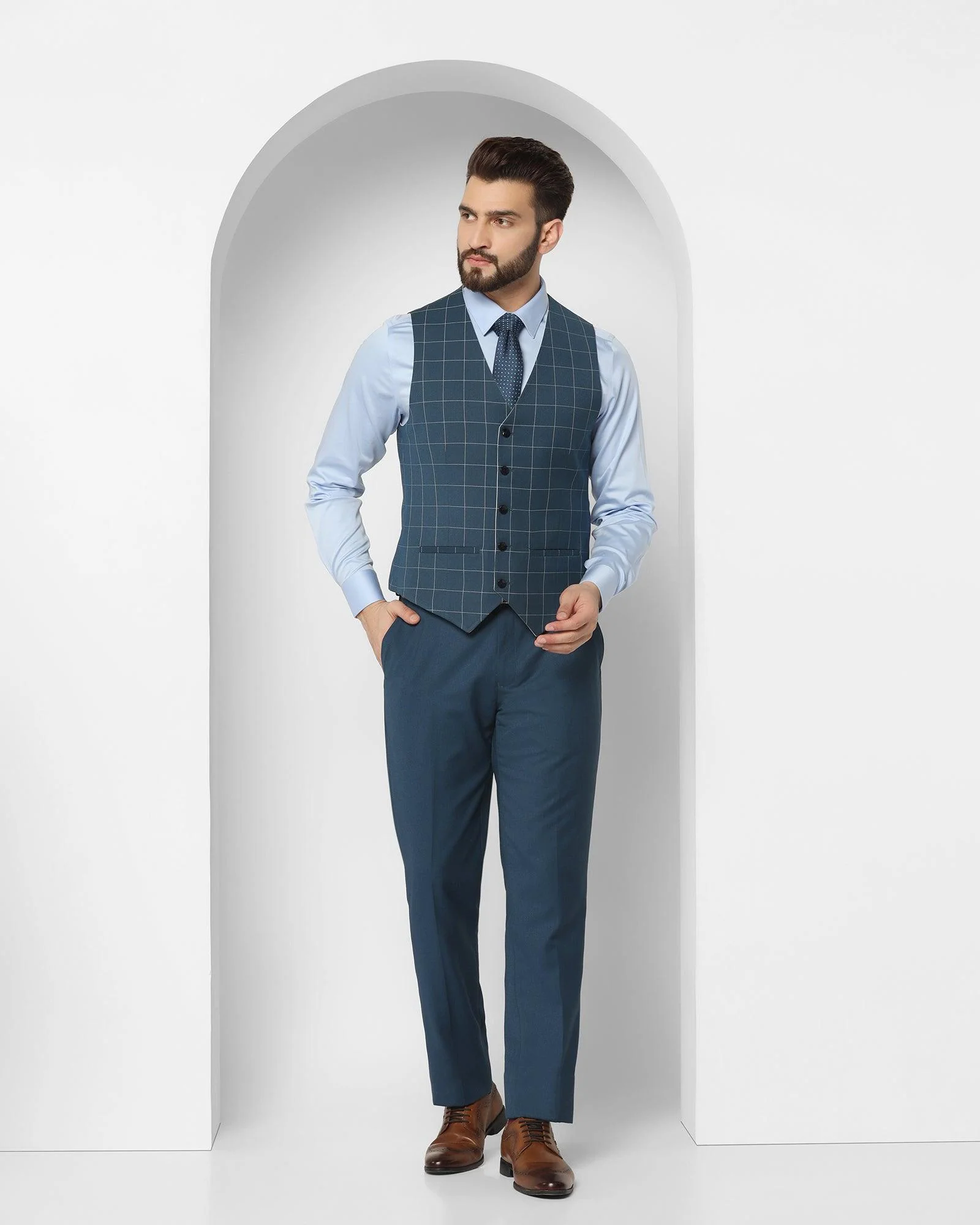Tuxedo Multitude 6X Teal Check Formal Suit - Micah - Image 7