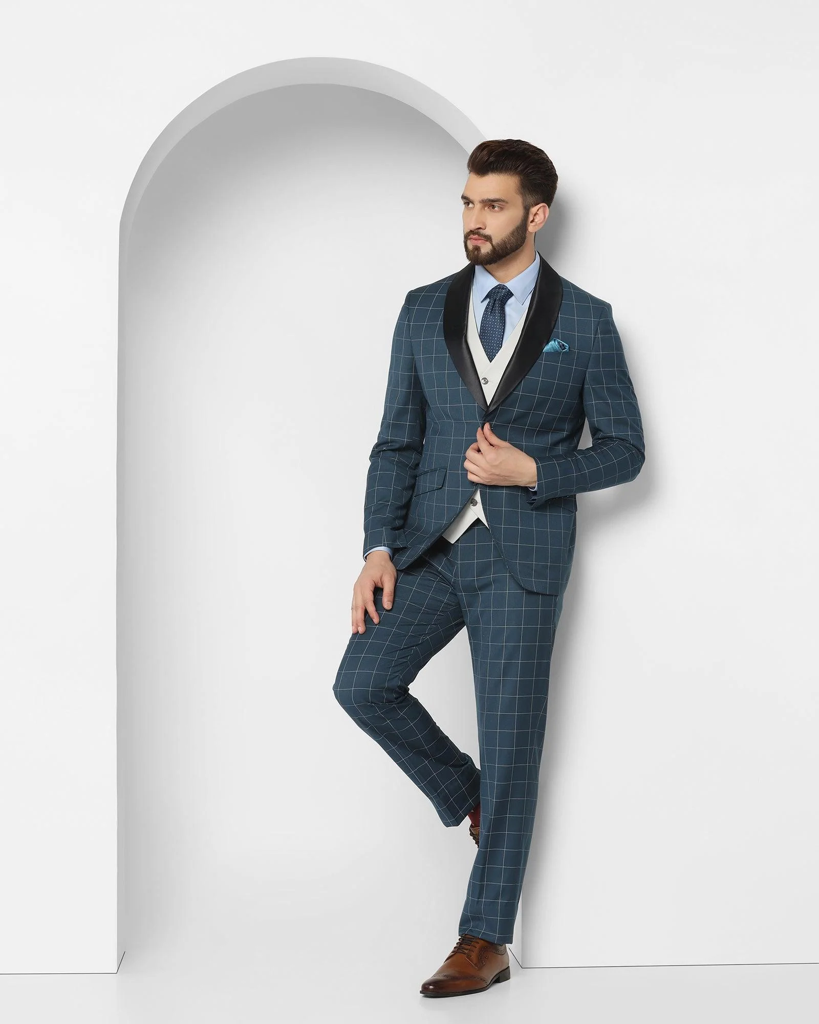Tuxedo Multitude 6X Teal Check Formal Suit - Micah - Image 9