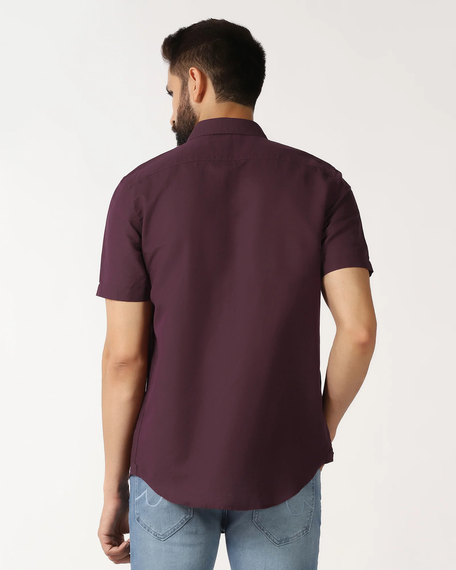 Cherry Lacquer Half Sleeve Linen Solid Shirt - Salmon - Image 2