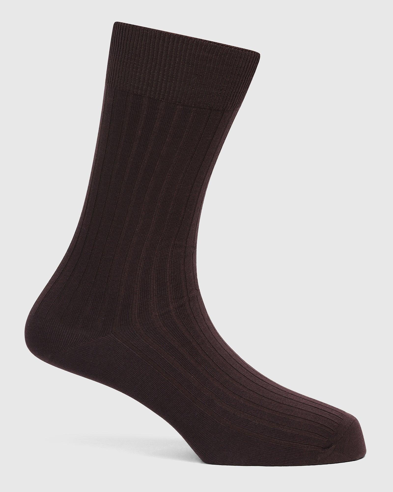 Cotton Chocolate Brown Knitted Socks - Thai - Image 2