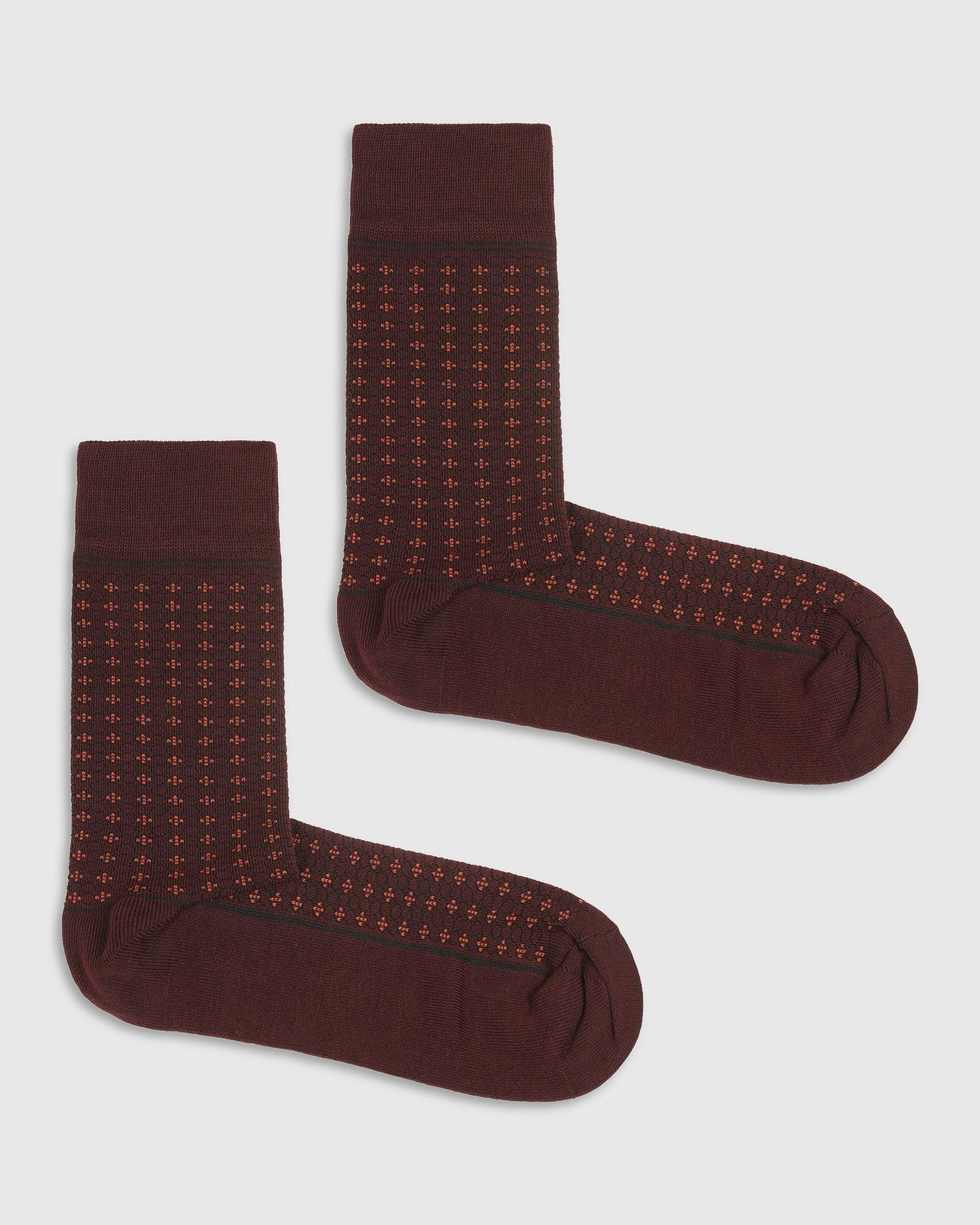 Cotton Maroon Knitted Socks - Skull - Image 2