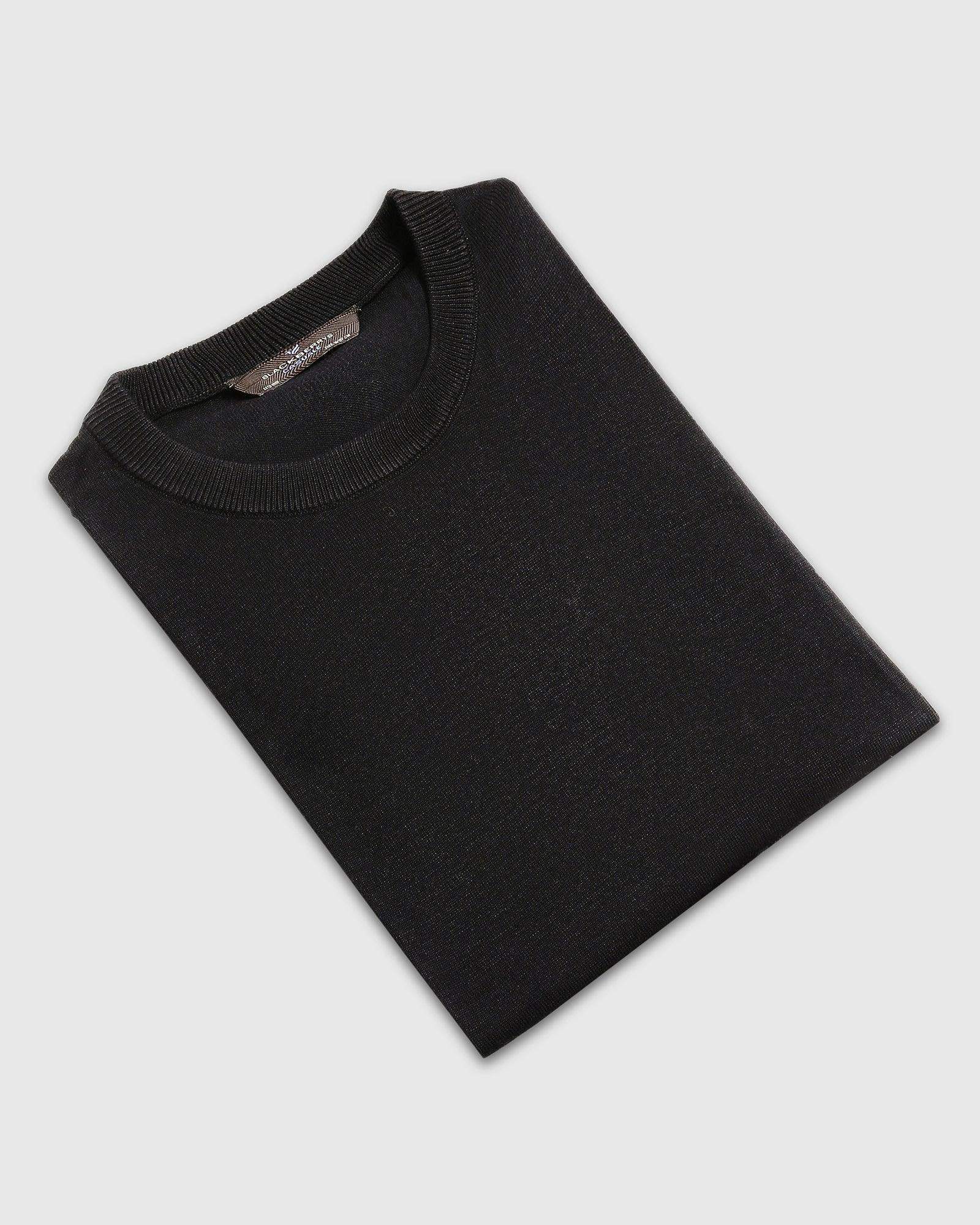 Crew Neck Black Yarn Dyed T-Shirt - Miya - Image 5