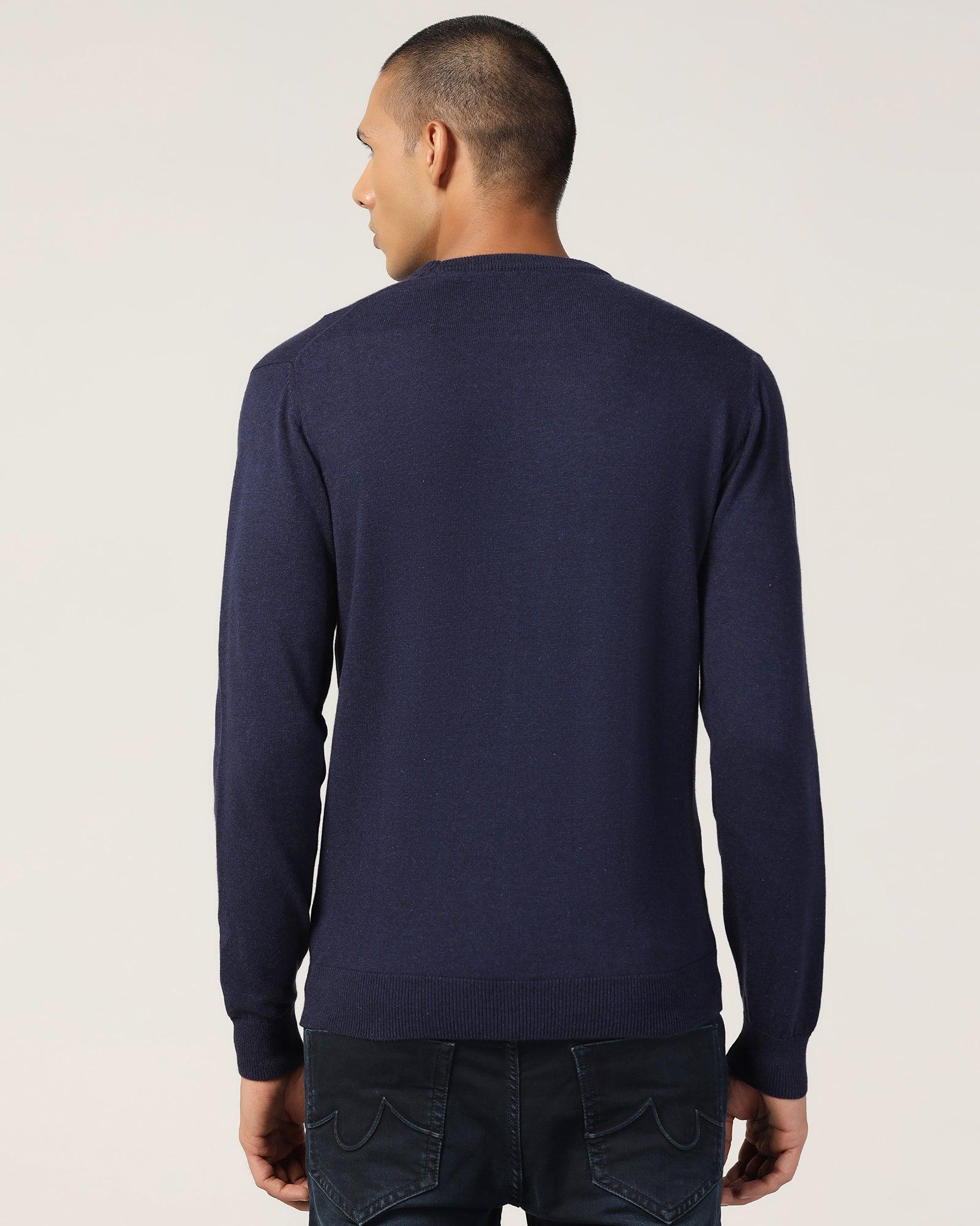 Crew Neck Blue Solid Sweater - Harley - Image 2