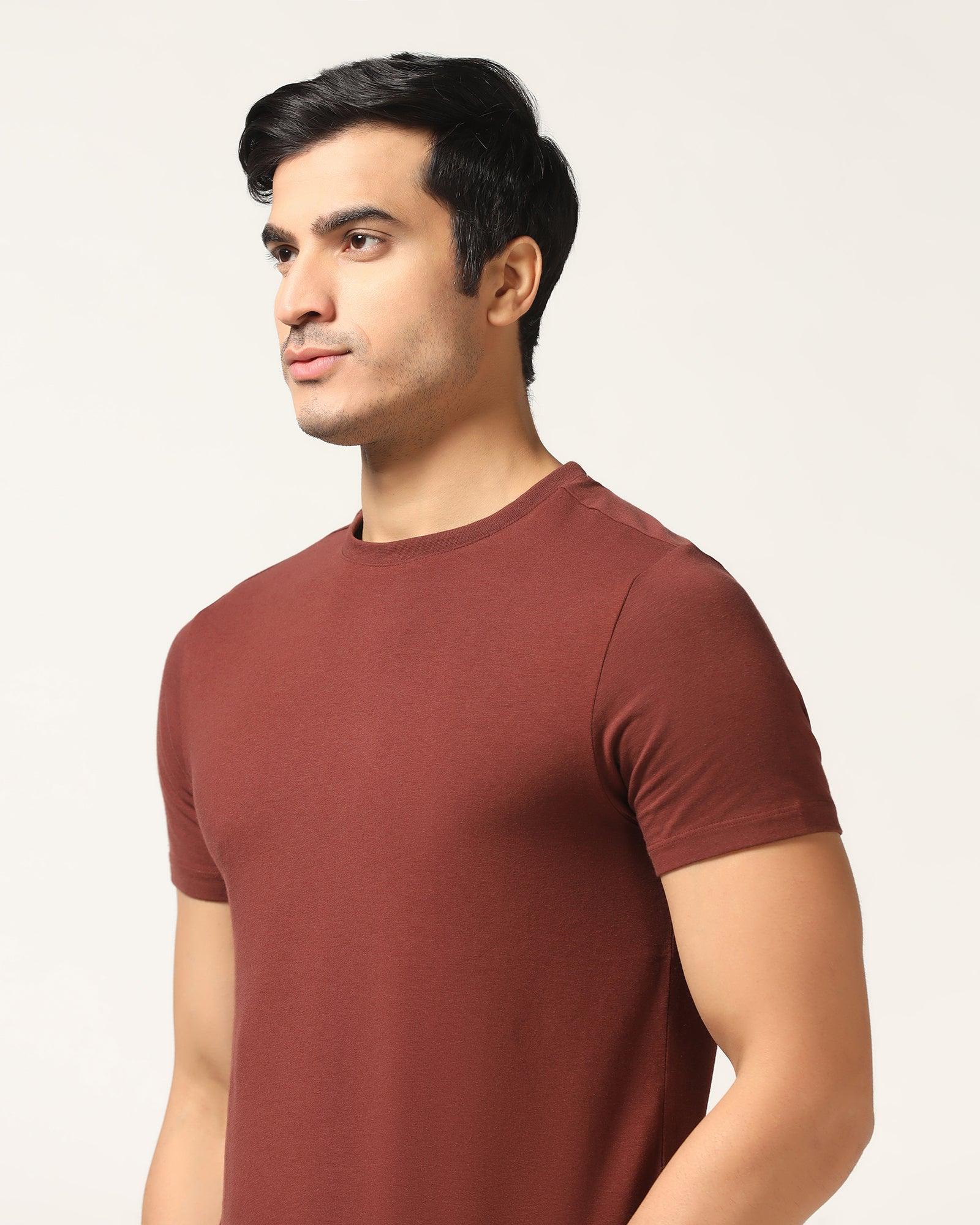 Crew Neck Brown Solid T-Shirt - Kai - Image 4