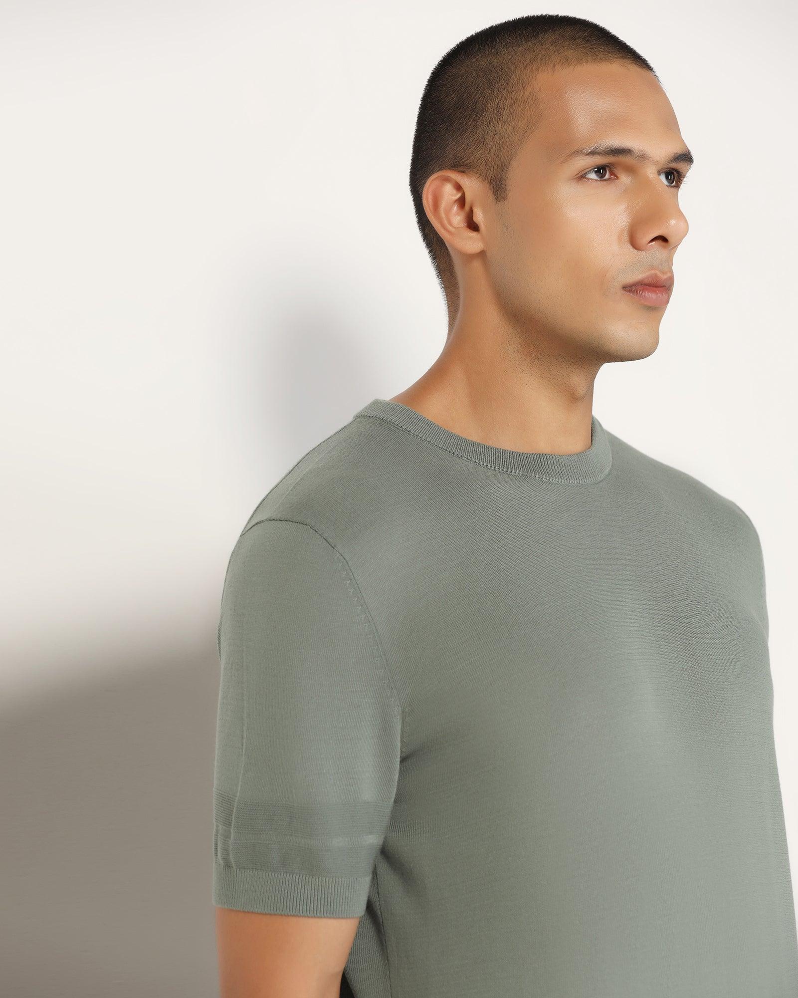 Crew Neck Jungle Green Yarn Dyed T-Shirt - Miya - Image 4