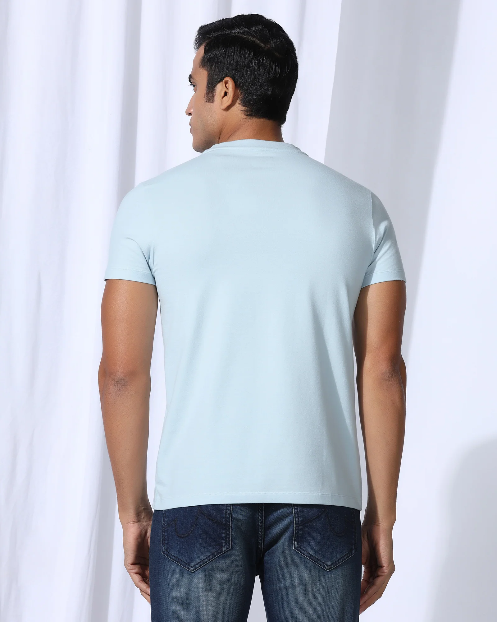 Crew Neck Light Blue Stripe T-Shirt - Lincoln - Image 2
