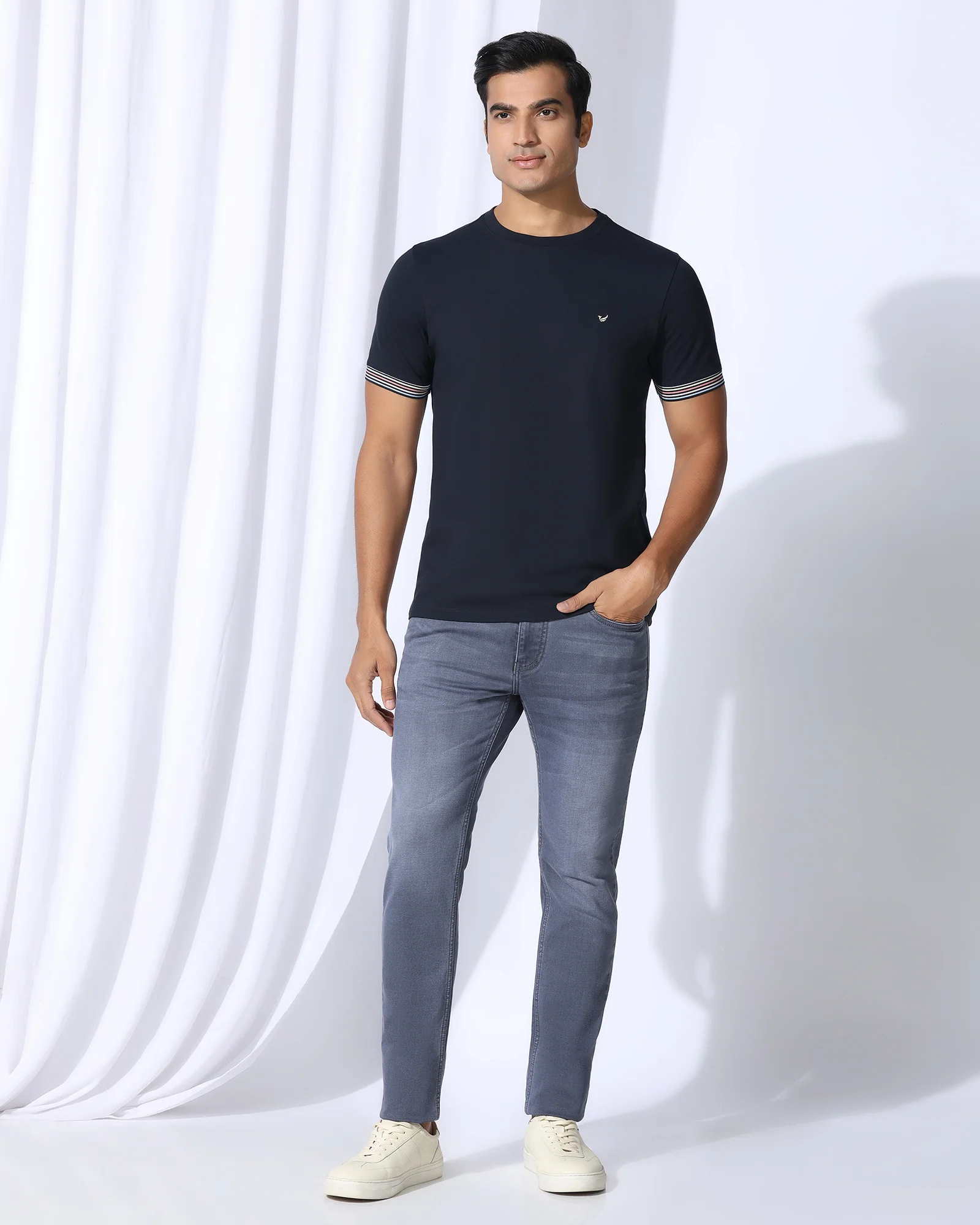 Crew Neck Navy Solid T-Shirt - Spectrum - Image 3