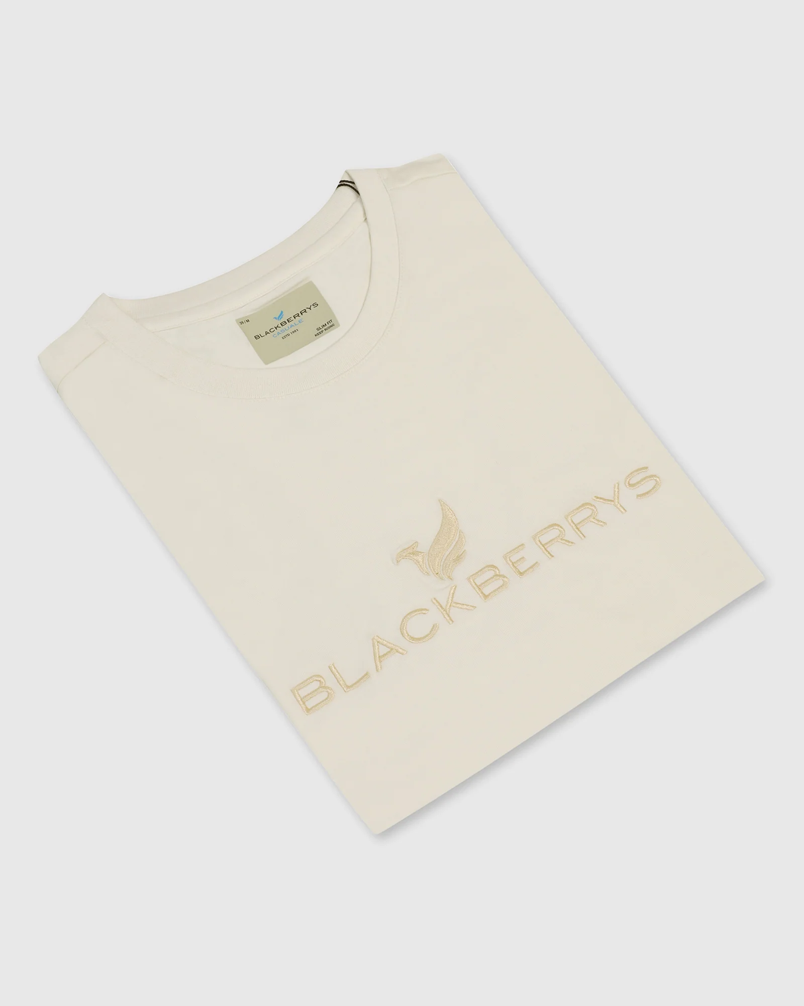 Crew Neck Off White Solid T-Shirt - Phoenix - Image 5