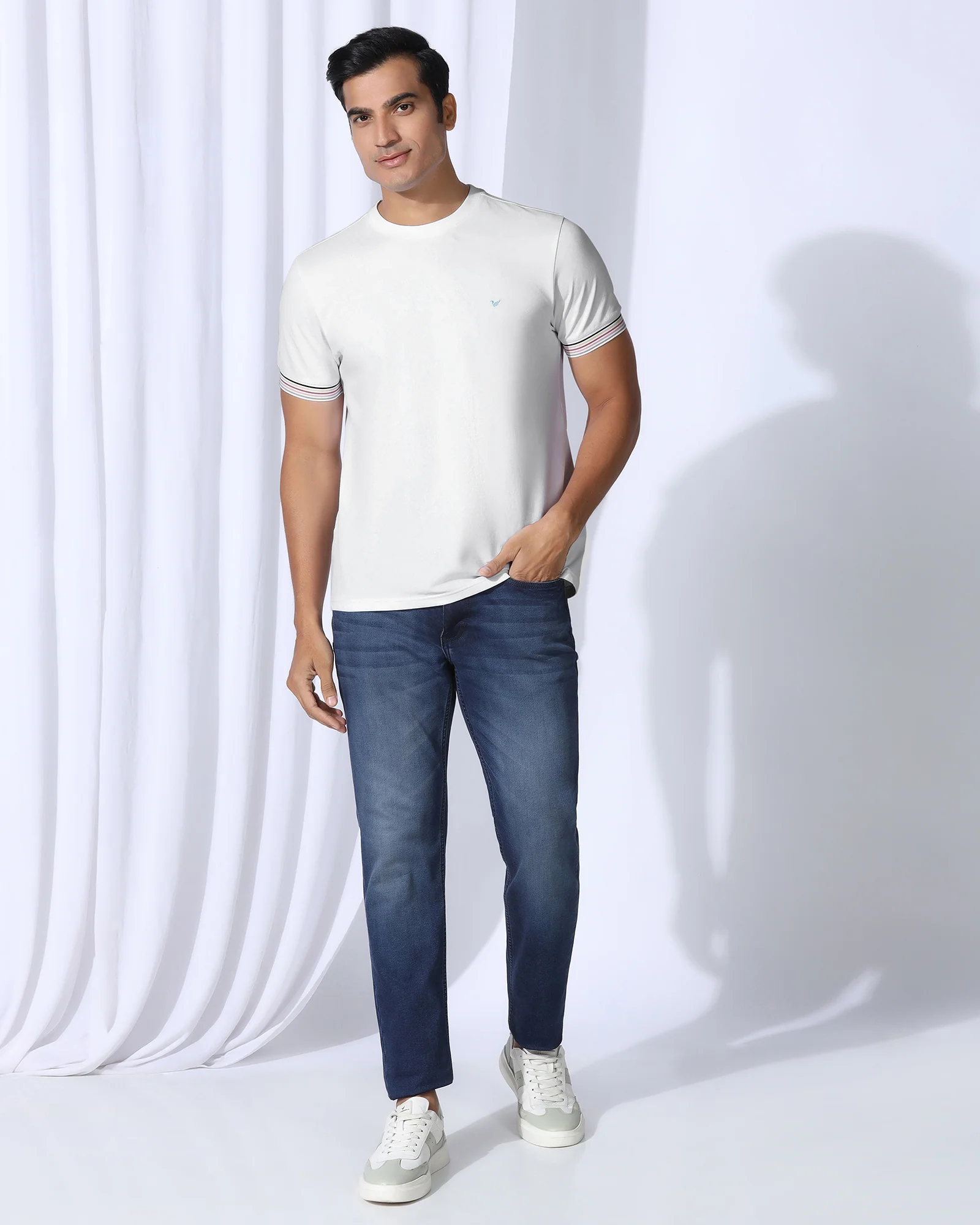 Crew Neck White Solid T-Shirt - Spectrum - Image 3