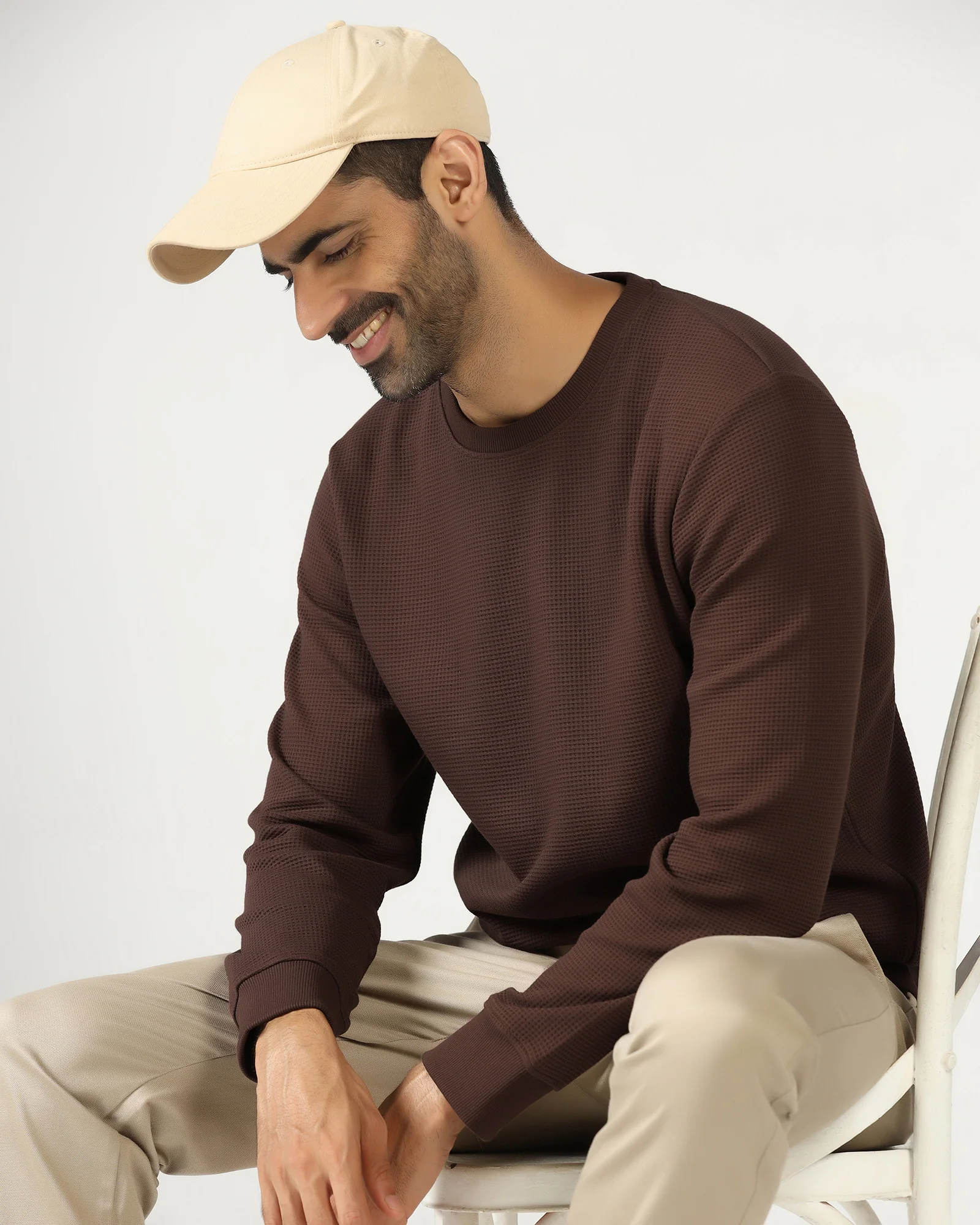 Dark Brown Crew Neck Textured Sweatshirt - Pan - Image 4