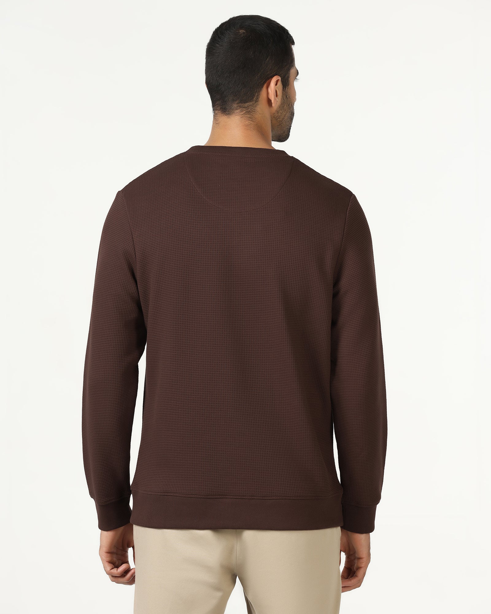 Dark Brown Crew Neck Textured Sweatshirt - Pan - Image 7