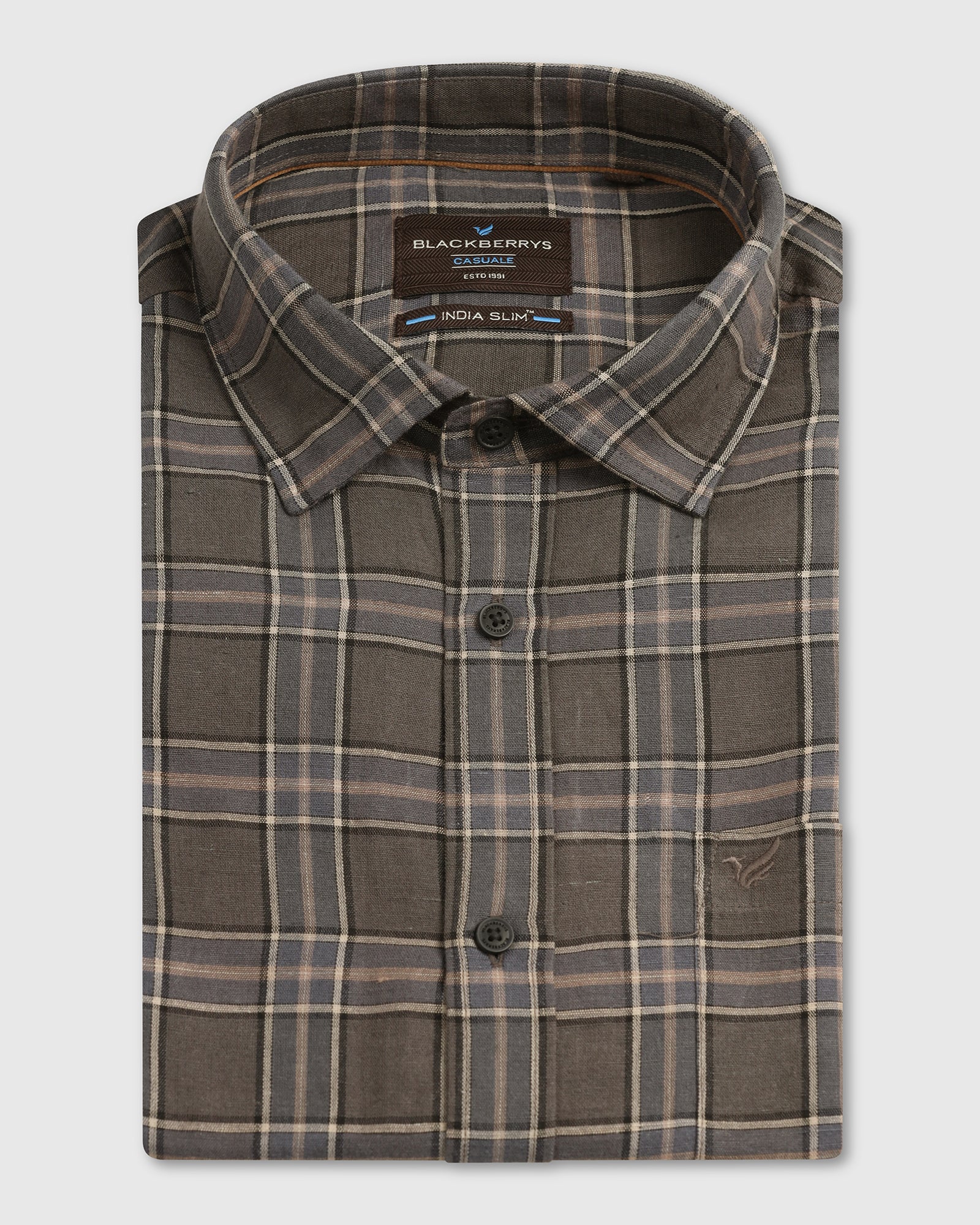 Dark Grey Linen Check Shirt - Madrik - Image 5