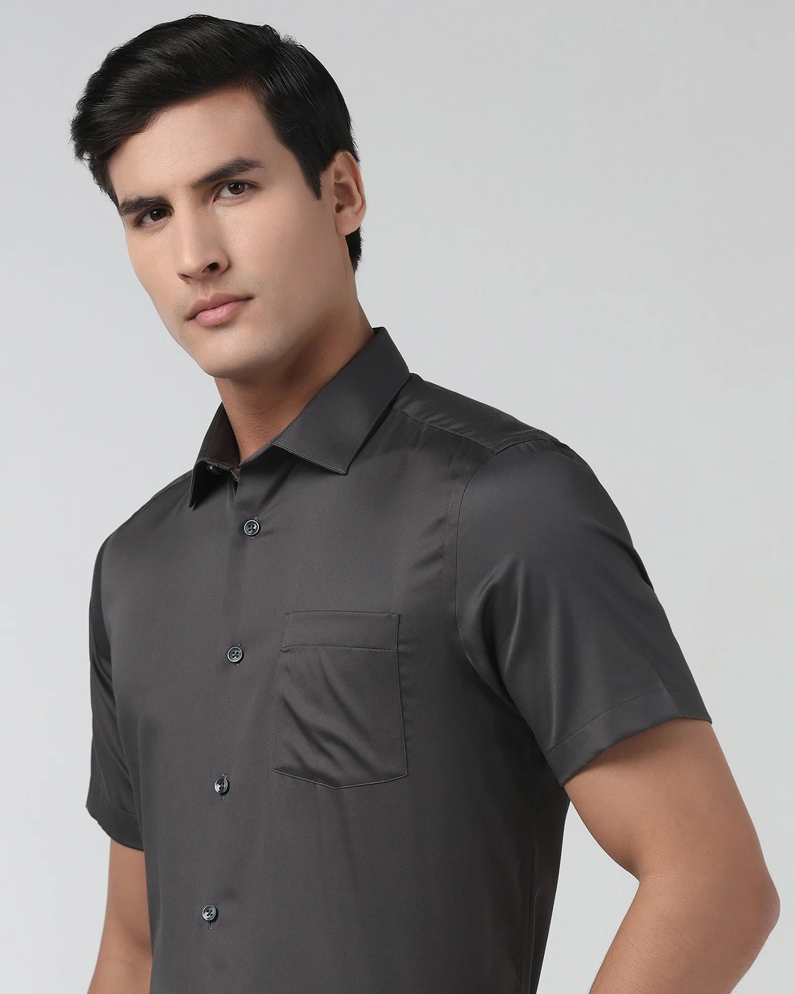 Dark Grey Half Sleeve Unwrinkle Solid Shirt - Sylvia - Image 4