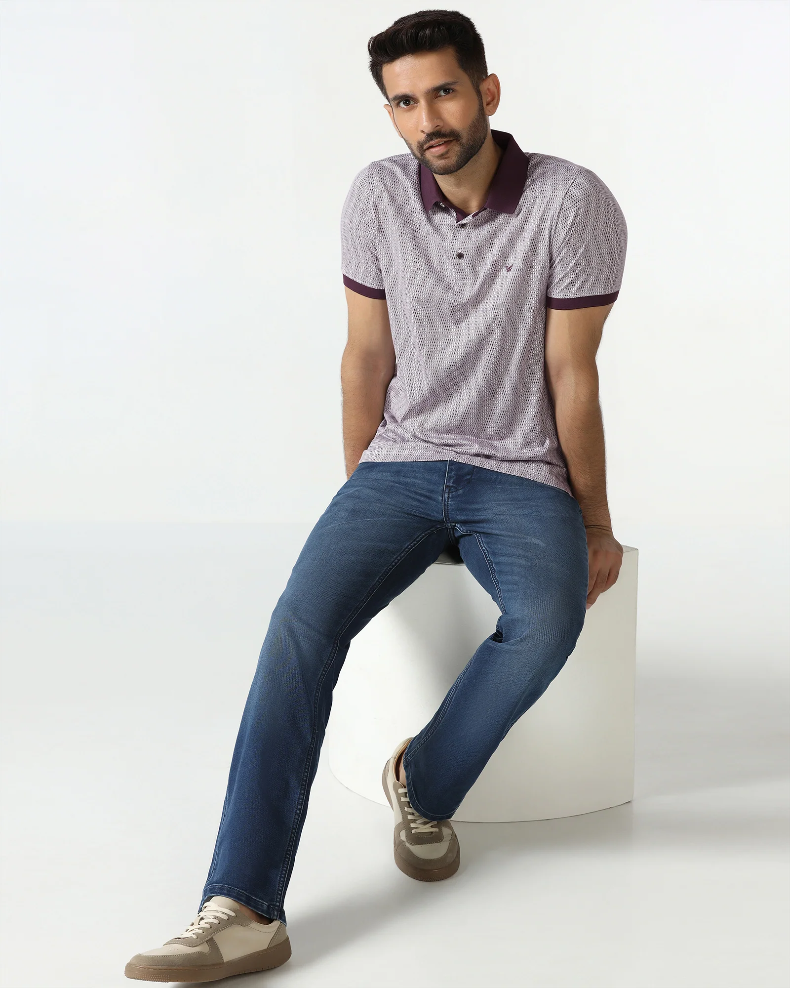 Dark Purple Printed Polo - Zap - Image 8