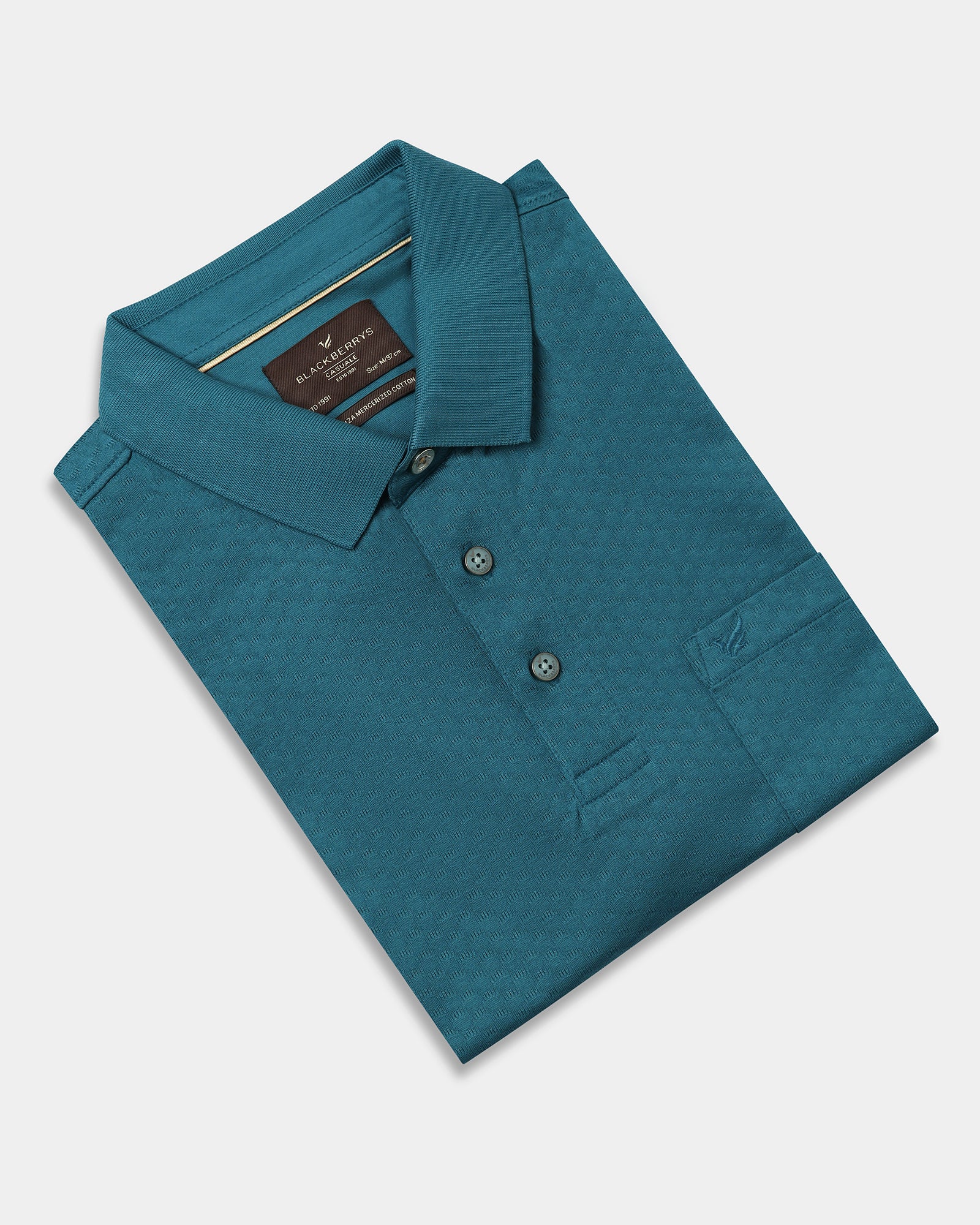 Deep Teal Textured Polo - Gama - Image 5