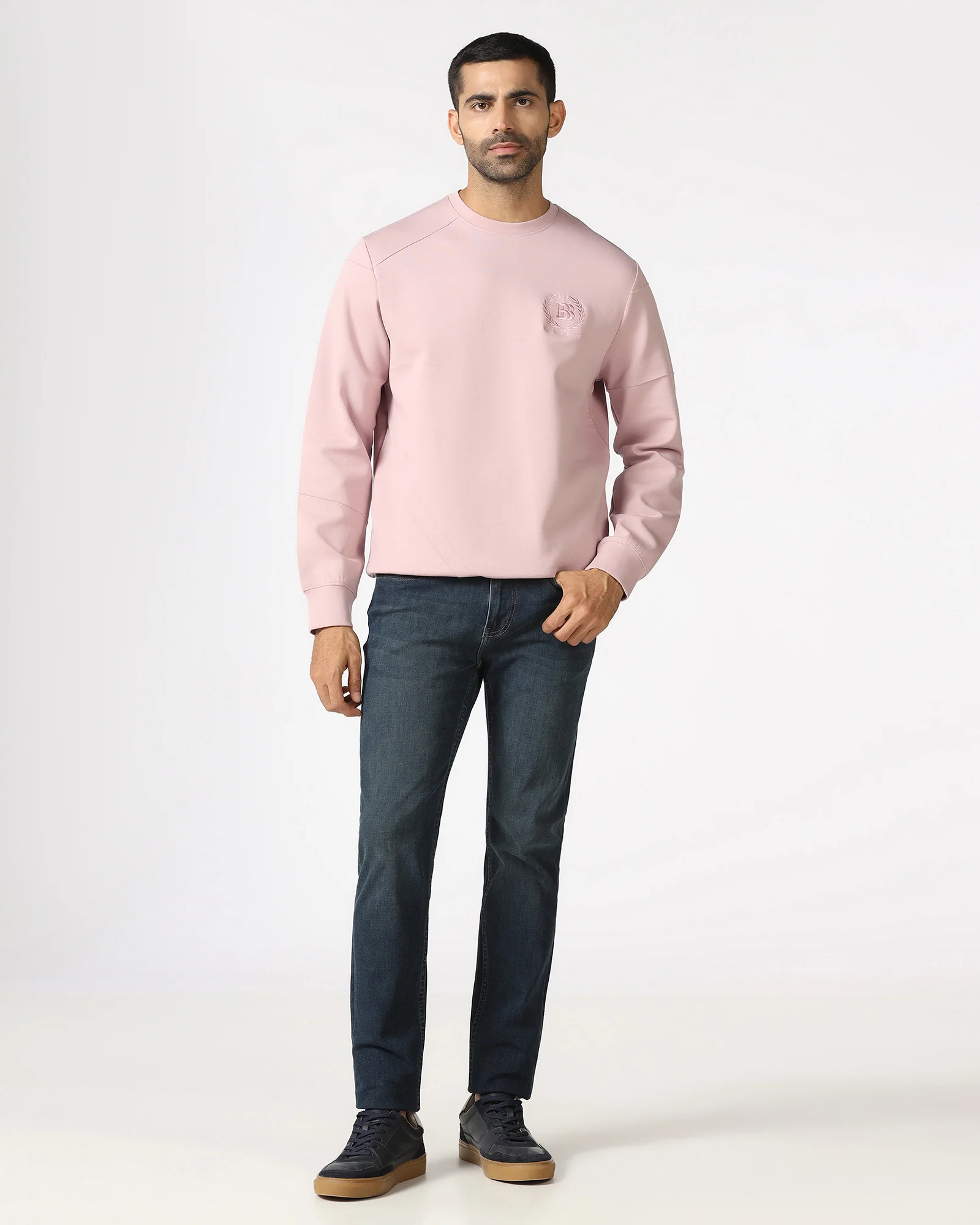 Dusty Pink Crew Neck Solid Sweatshirt - Dapper - Image 3