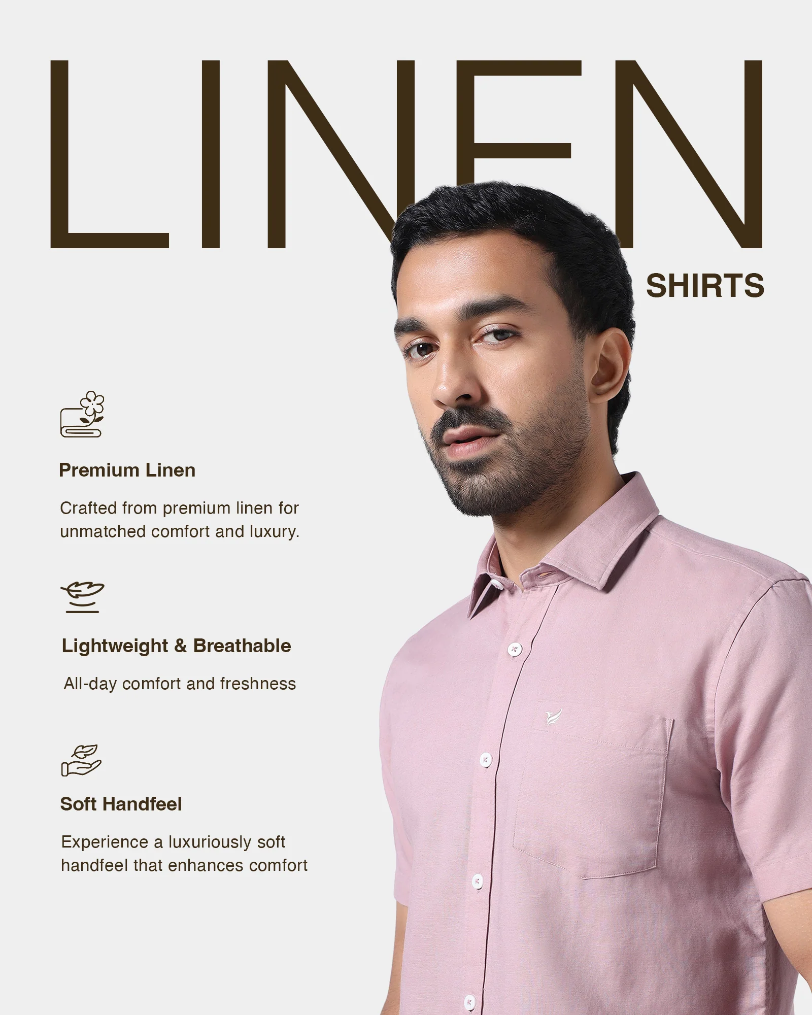 Dusty Pink Half Sleeve Linen Solid Shirt - Cleo - Image 4