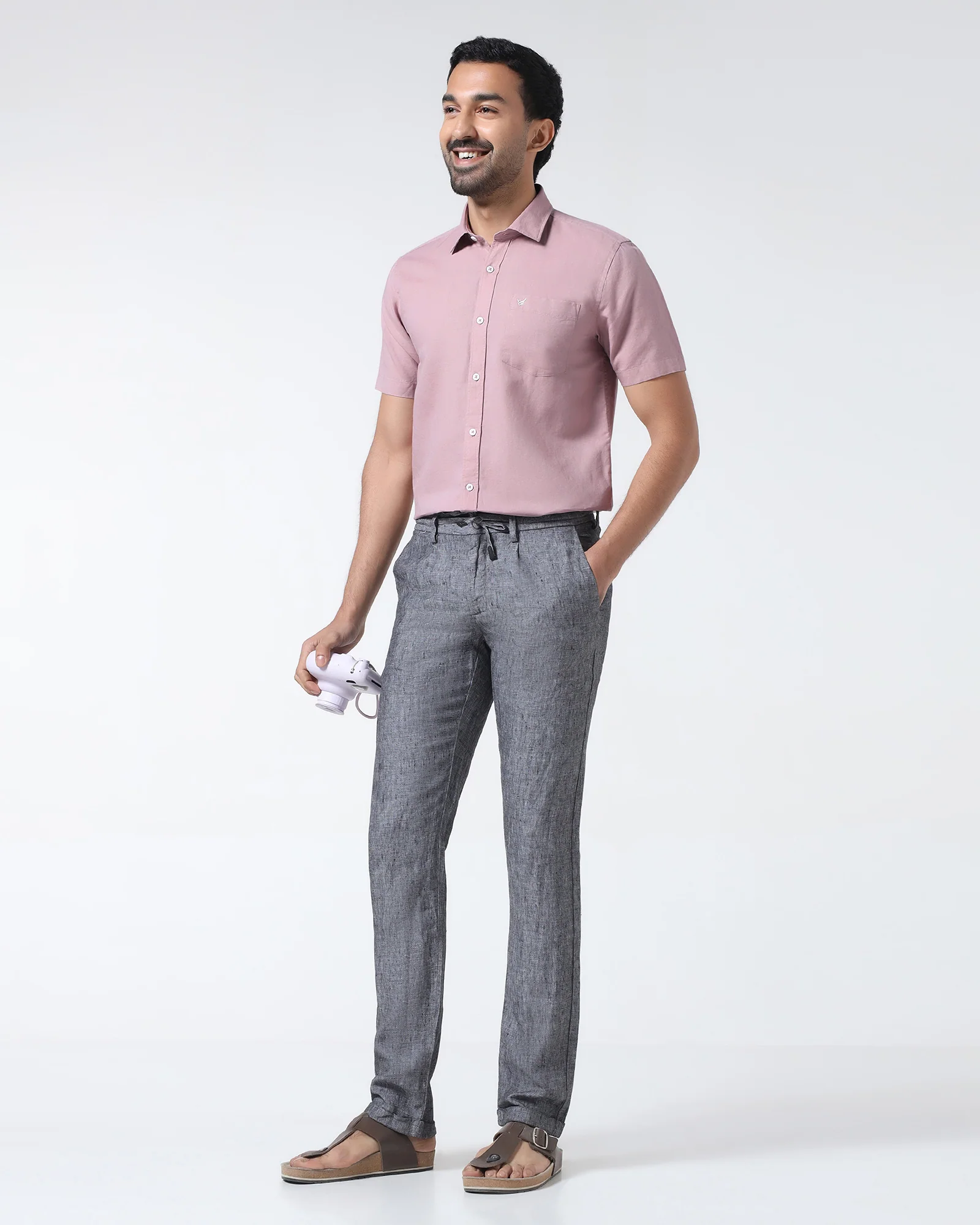 Dusty Pink Half Sleeve Linen Solid Shirt - Cleo - Image 7