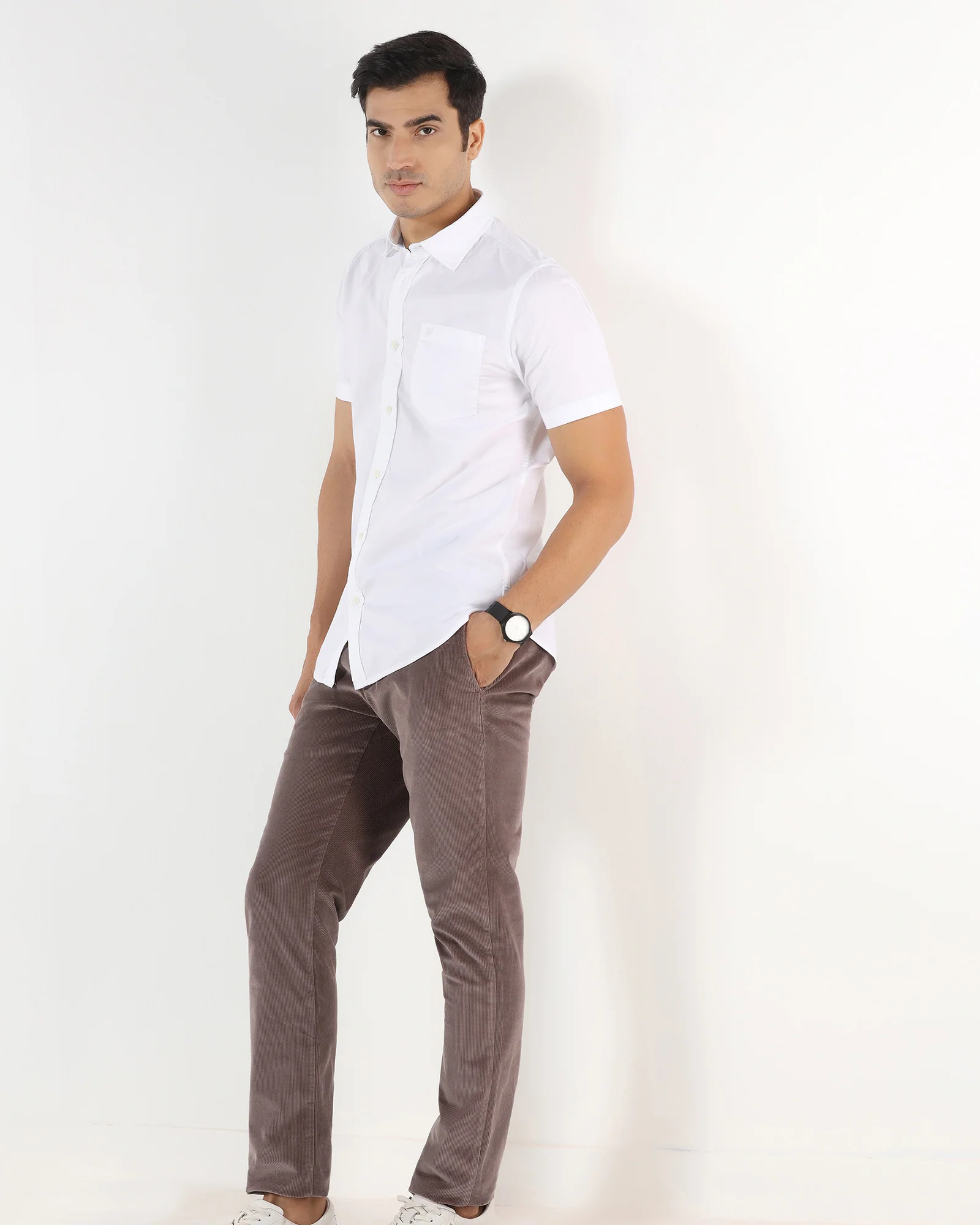 Dusty Pink Corduroy Solid Khakis - Gerone - Image 5
