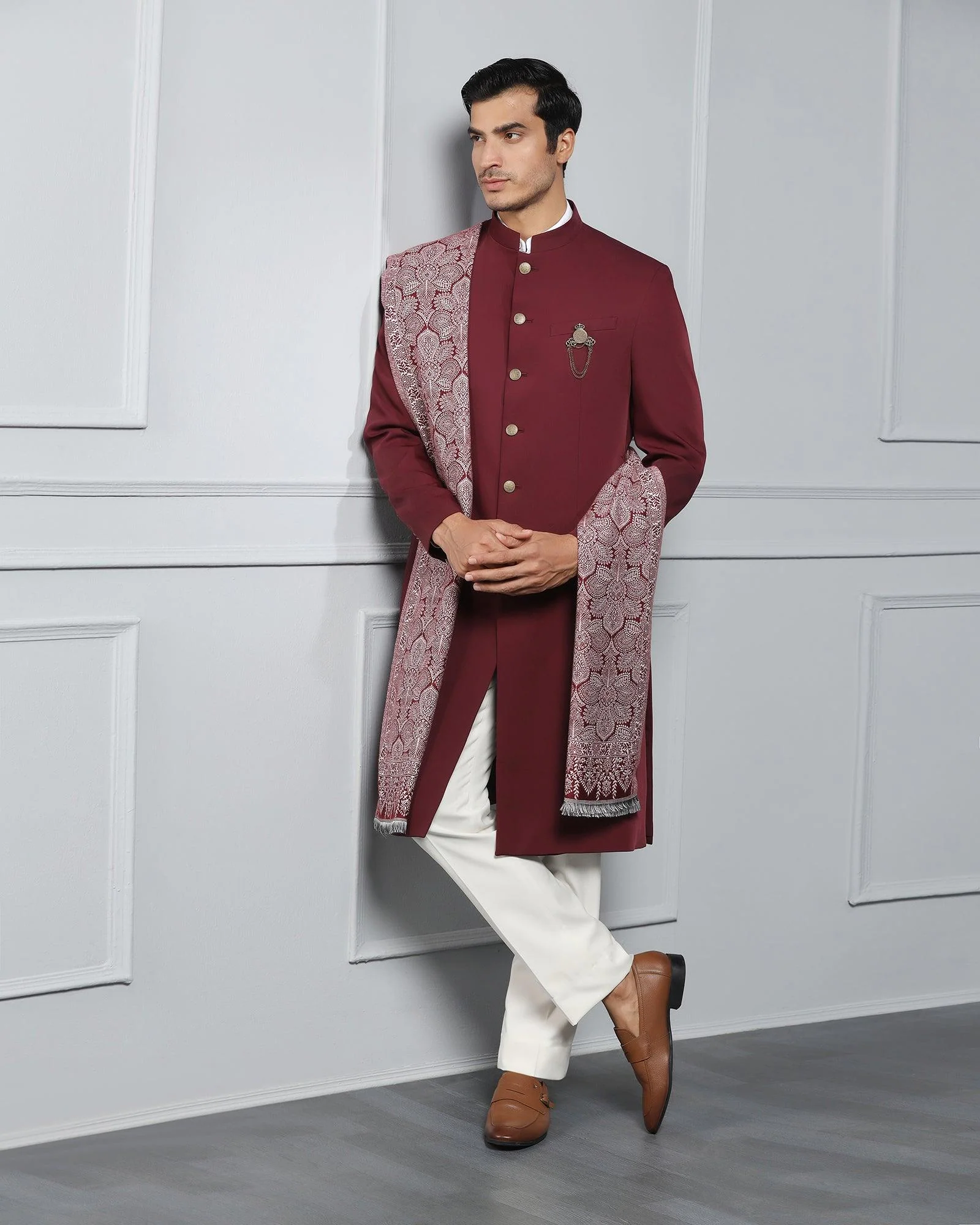 Maroon Swarn Solid Achkan Set - Dagaris - Image 6
