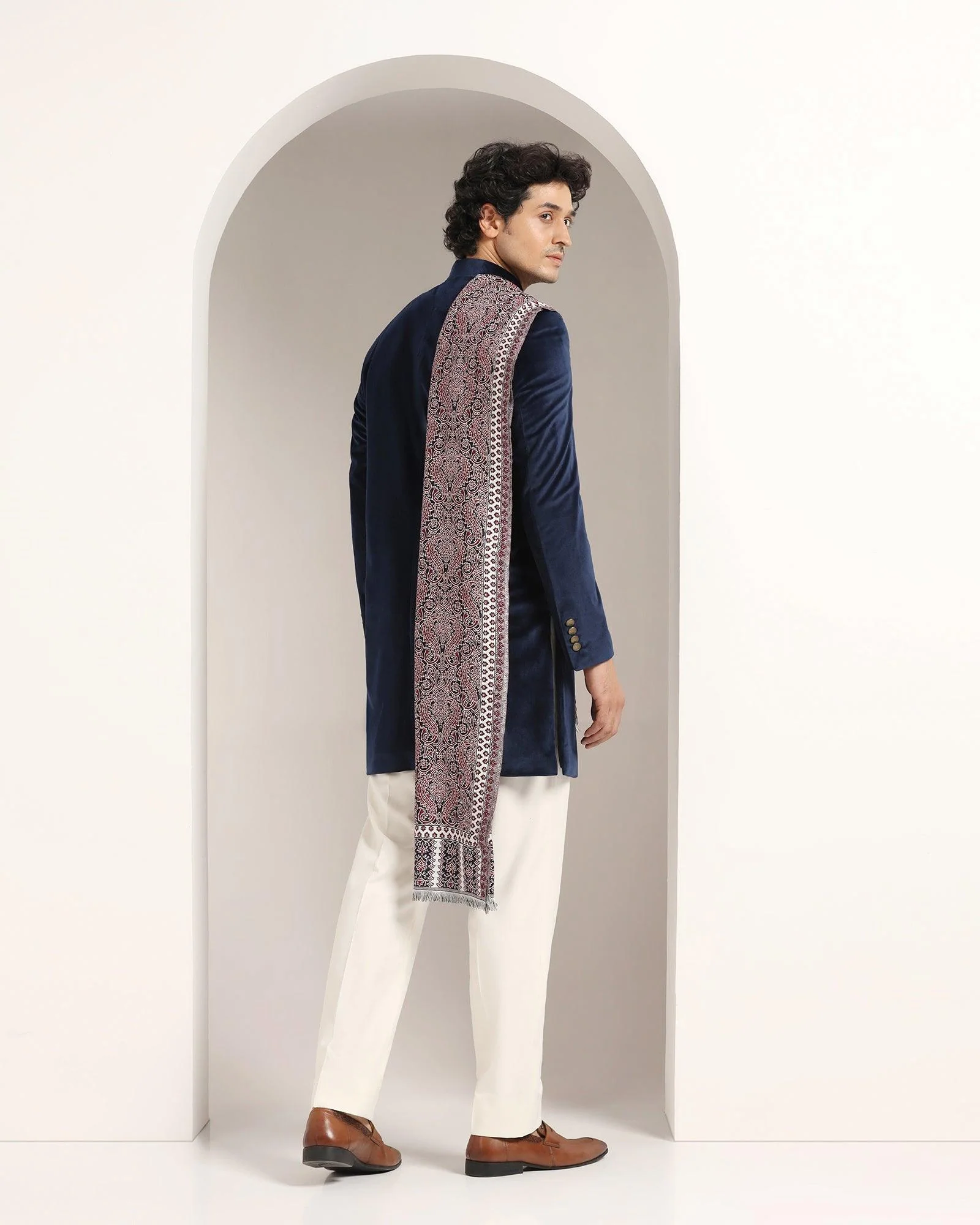 Navy Swarn Solid Achkan Set - Veltos - Image 2