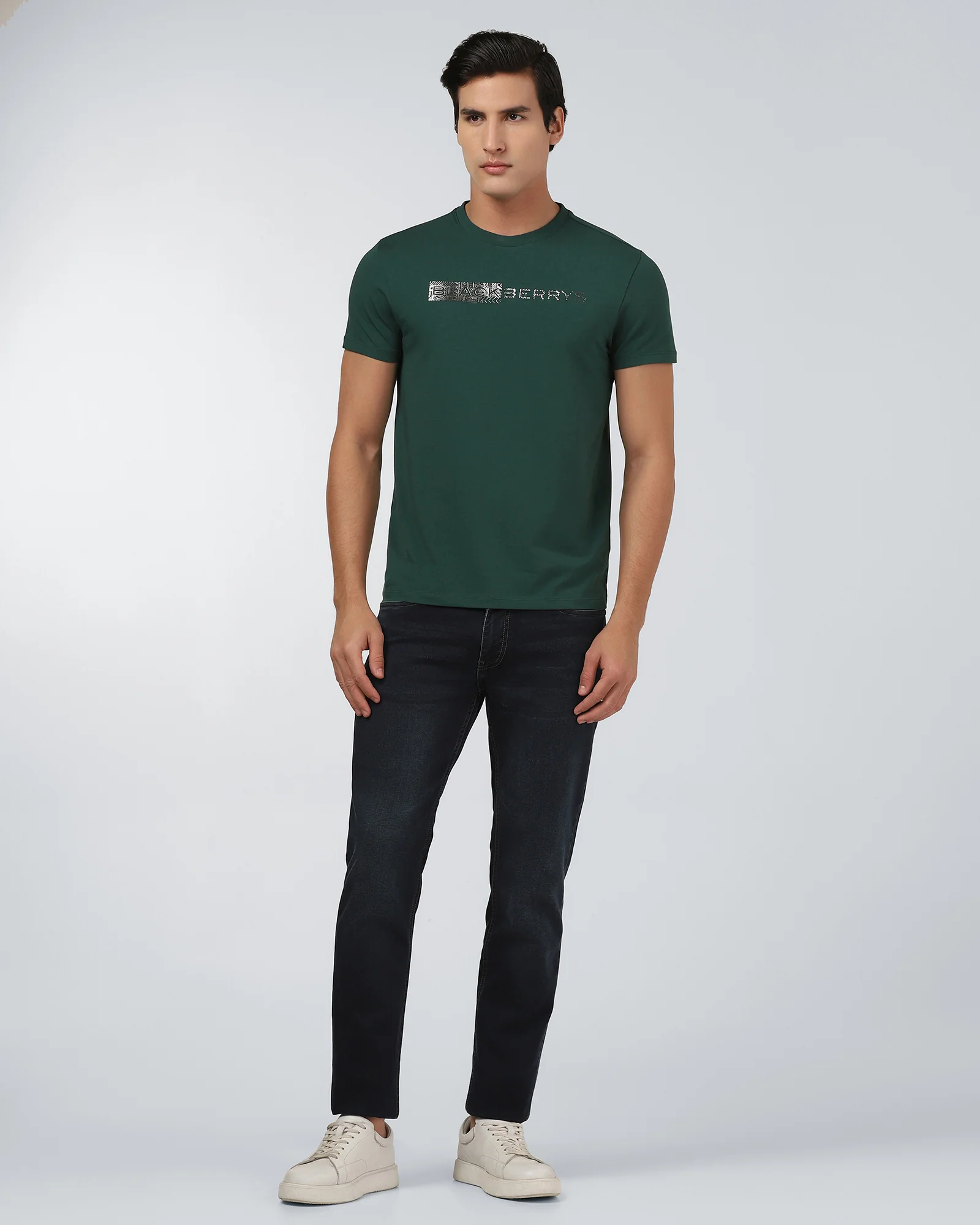 Forest Green Crew Neck Printed T-Shirt - Petunia - Image 3
