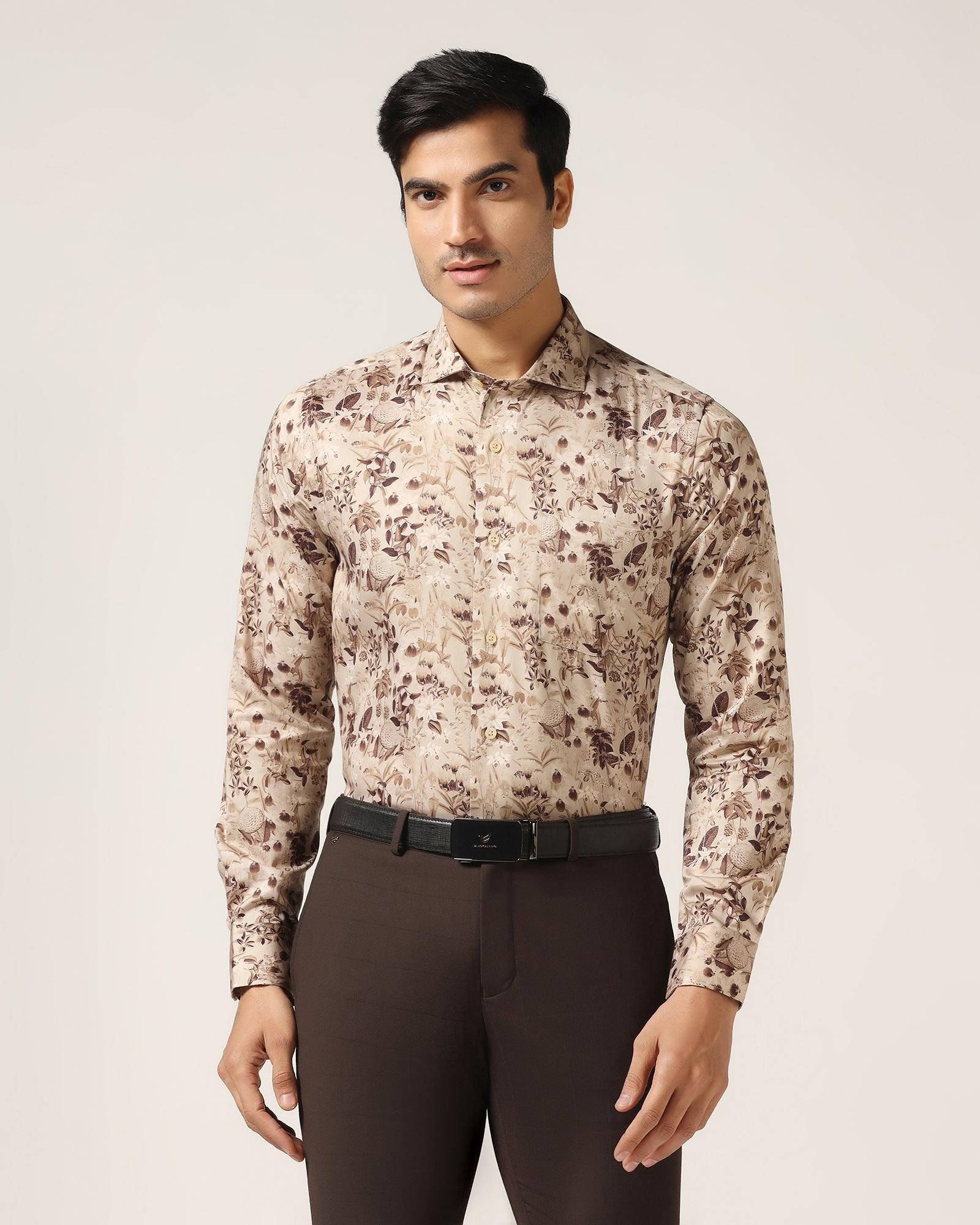 Formal Beige Printed Shirt - Fret - Image 7